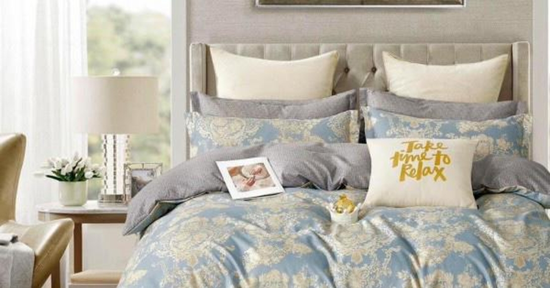 Lenjerie pat dublu, 2 persoane, cearceaf cu elastic, fineţ, 6 piese, model premium