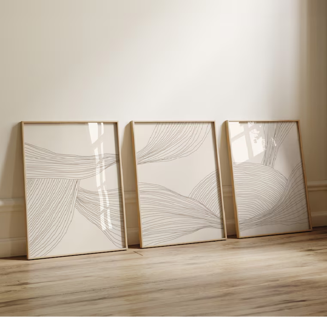 Set 3 tablouri, Ramă Bej, Model minimalist, 30x40 cm