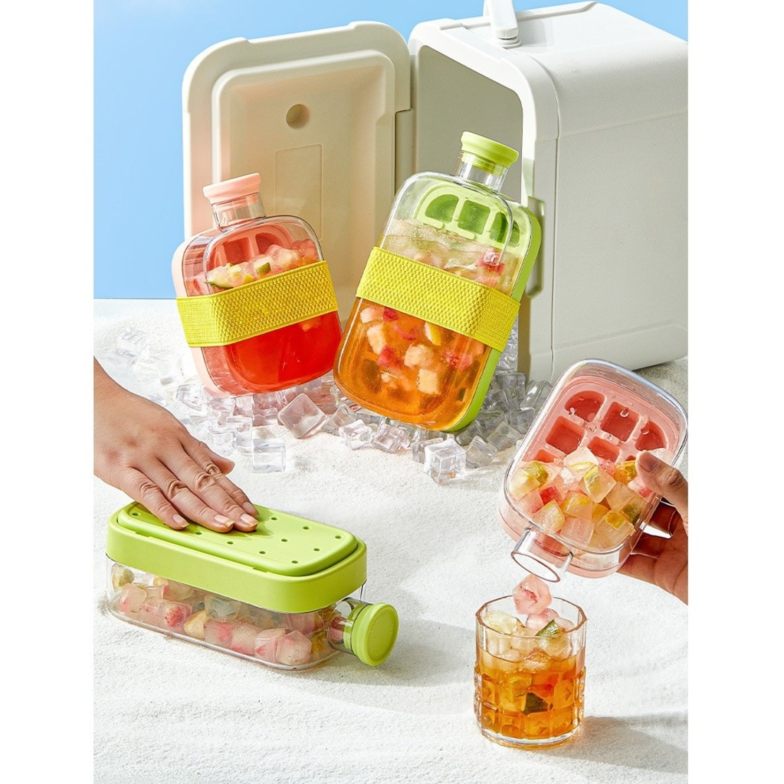 Forma de Gheata, Flippy, 2in1, Tip Sticla cu Pai, 500 ml, 12 Cuburi, 16.3 x 10.8 x 8 cm, Roz