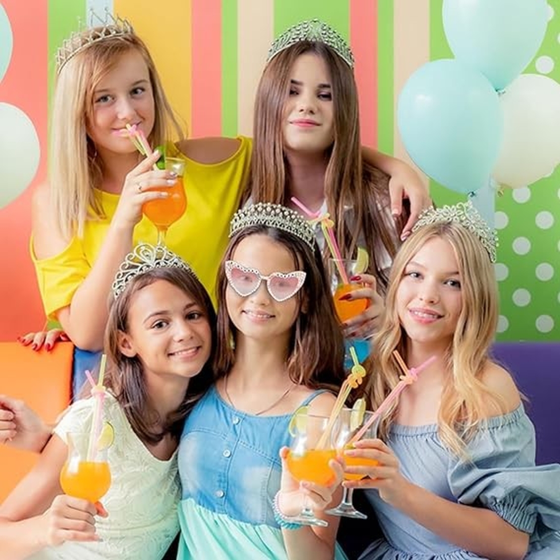 Ochelari Decorativi, Flippy, Model Birthday Queen, cu Perle si Pietre, pentru Aniversari, din PC, 15.3 x 5.7 x 14.5 cm, Roz