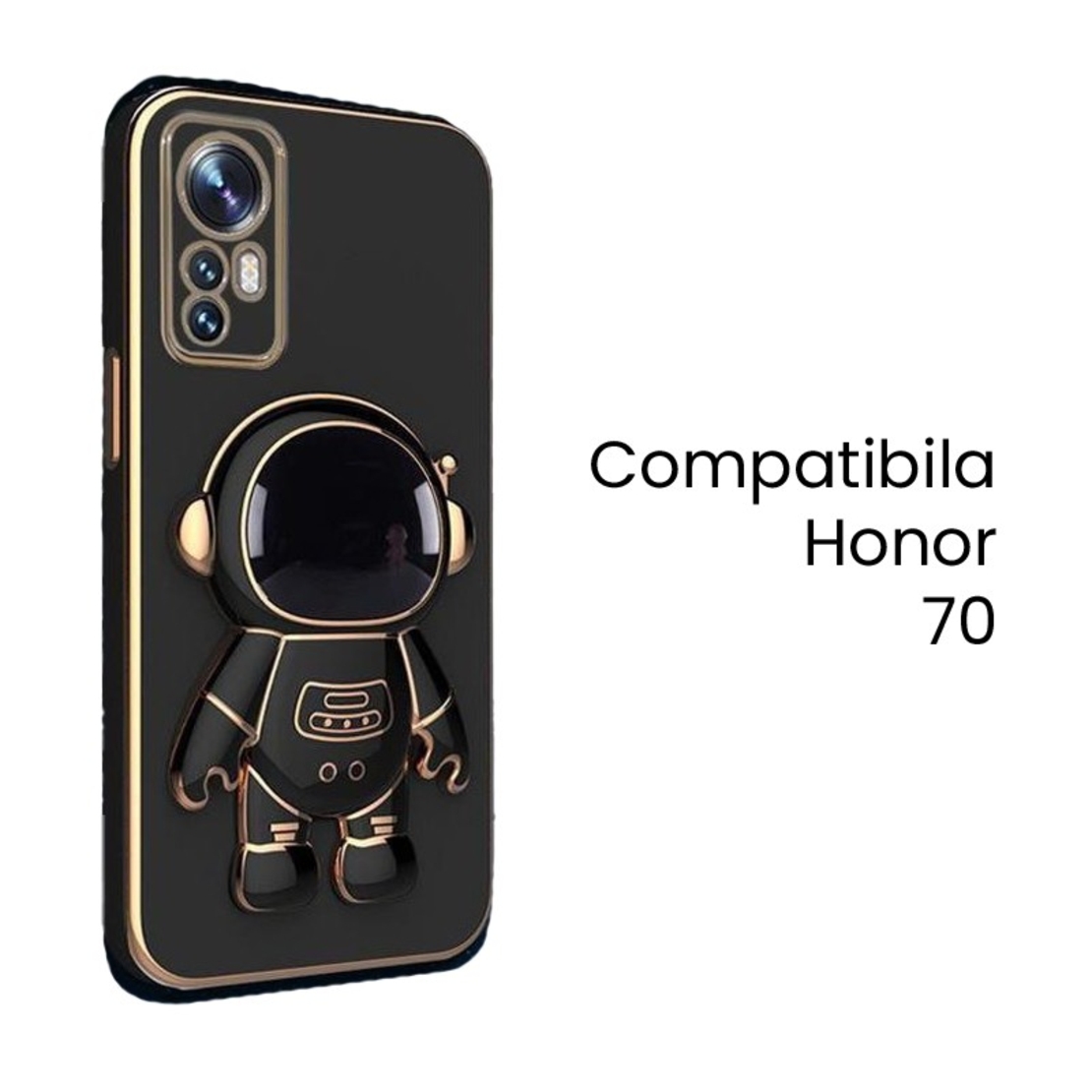 Husa de Protectie 2 in 1, Flippy, Husa de Protectie pentru Honor 70, Model Astronaut, Husa cu Suport, din TPU, Negru