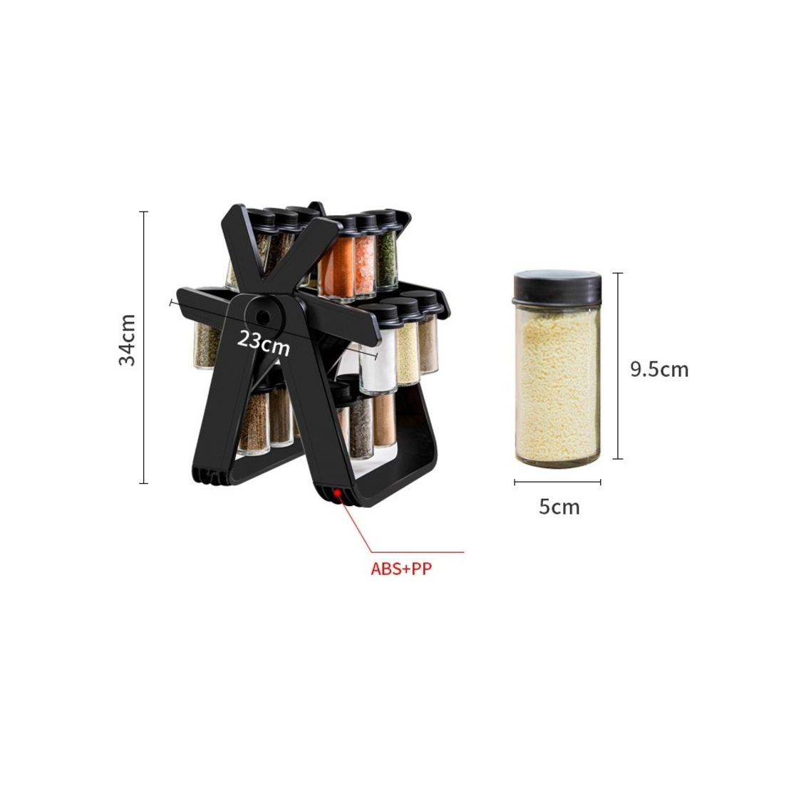 Suport Pentru Condimente Rotativ, Flippy, Multifunctional, Pivotant 360°, Portabil, Usor de Montat, 34x23 cm, ABS/Sticla, Negru