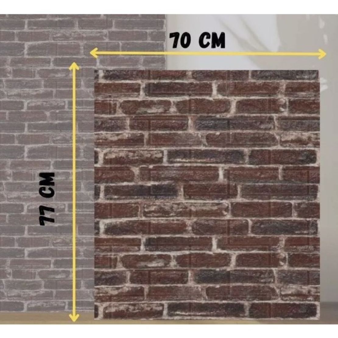 Set 10 Stickere de Perete, Flippy, Autoadezive, 70 x 77 cm, 4 mm Grosime, Suprafata Acoperita 5.3 mp, din PVC, Model Caramida Rosie, Caramiziu