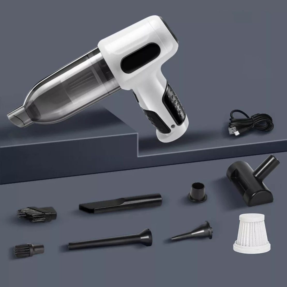Aspirator Auto Tip Pistol, Flippy, Aspirator cu Aspirare si Suflare, pentru Casa Masina, Multifunctional fara Fir, incarcare 4000mAh, Alb