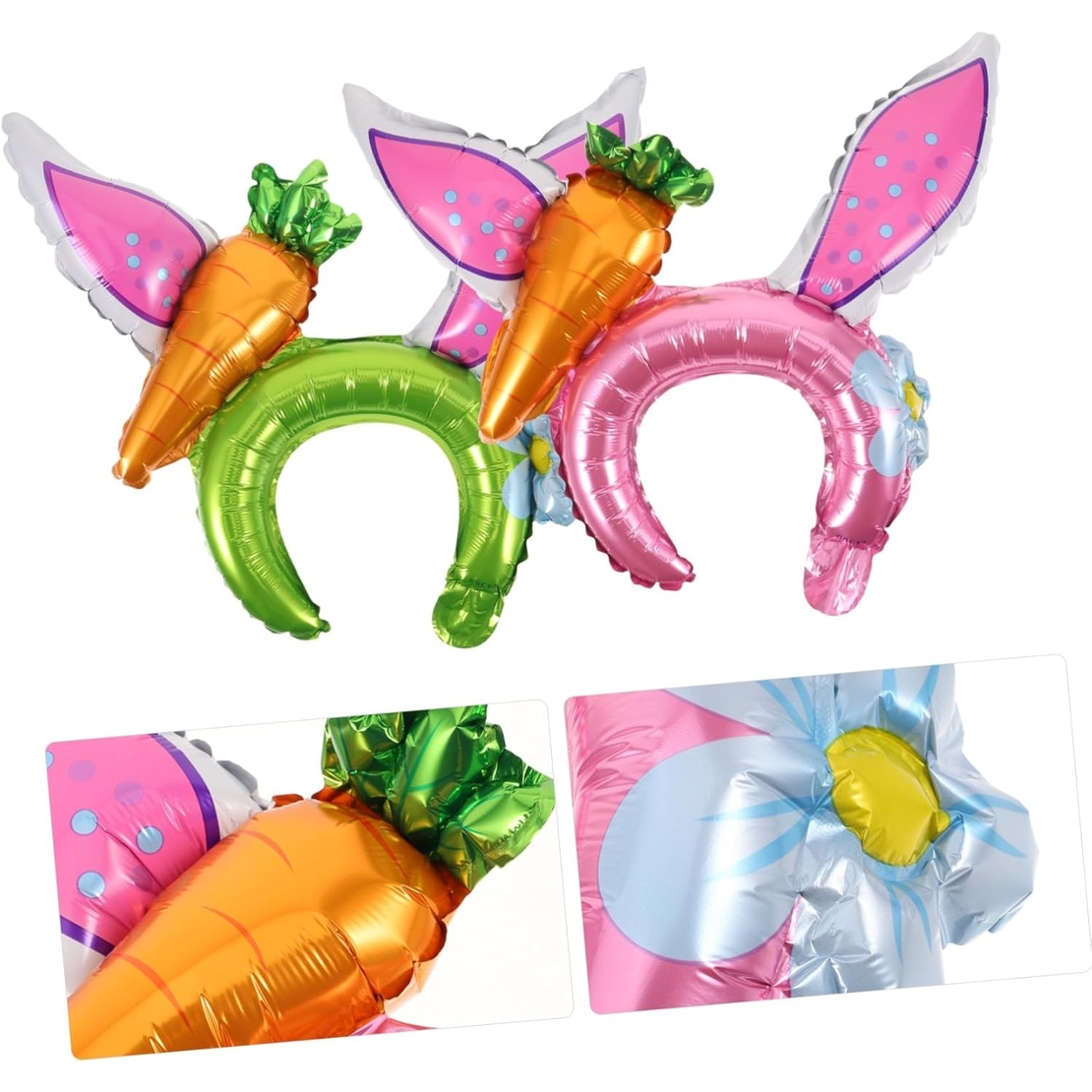 Balon din Folie Metalizata, Flippy, Tip Coronita cu Urechi, Model Morcov, Ambalaj Individual, Pai Inclus, Umflare cu Aer sau Heliu, 43 x 40 cm, Roz