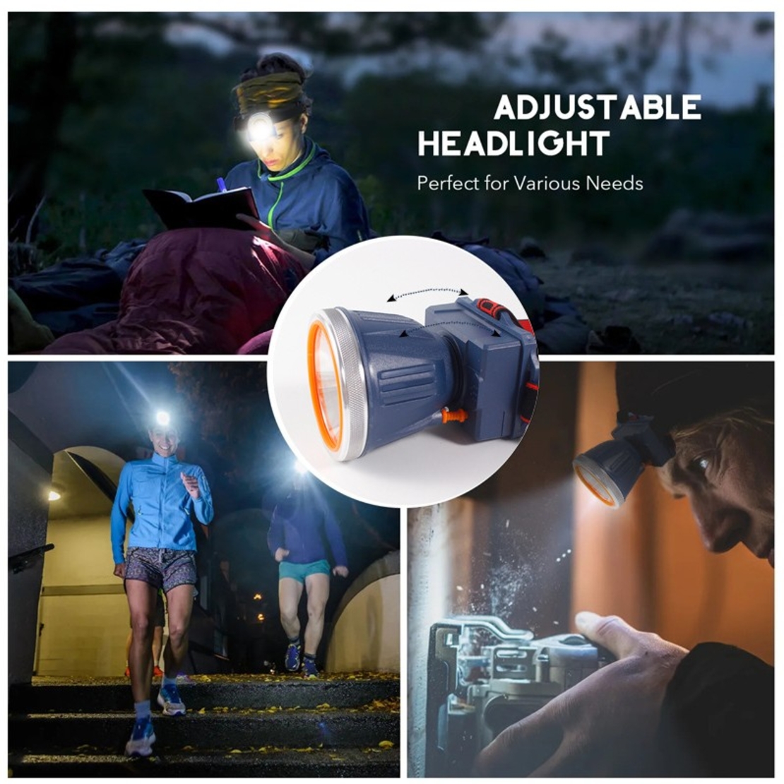 Lanterna LED de Montat pe Cap, Flippy, cu Raza Lunga de Zoom, Reincarcabila USB, Far Telescopic, Rezistent la Apa, Reglabil, pentru Pescuit in Aer Liber, Camping, Lumina Puternica, Lanterna, 10.5x8x6.5 cm, Albastru