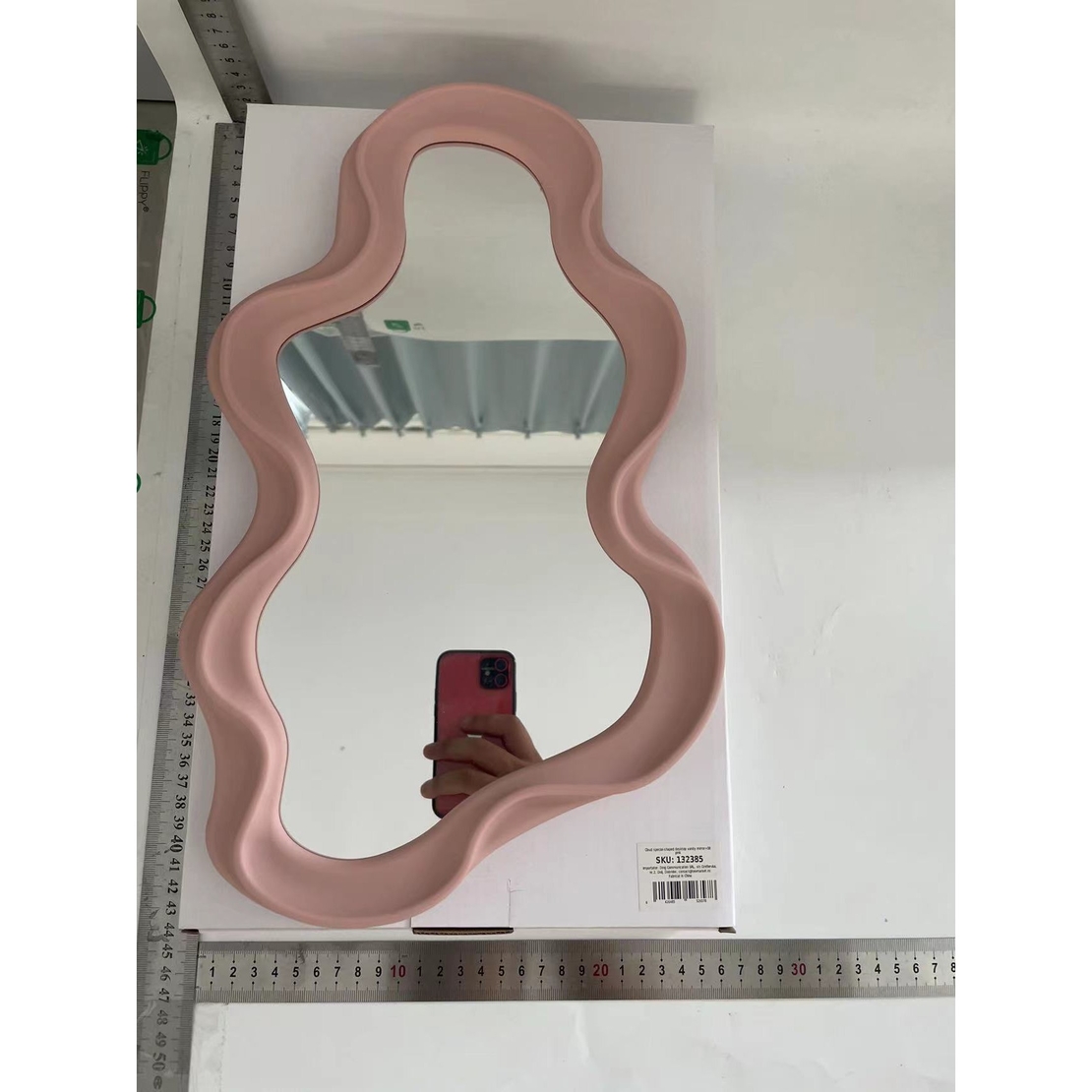 Oglinda de Perete, Flippy, Decorativa, pentru Baie, Dormitor, Sufragerie, Model Minimalist in Forma de Nor, 41x26 cm, Roz