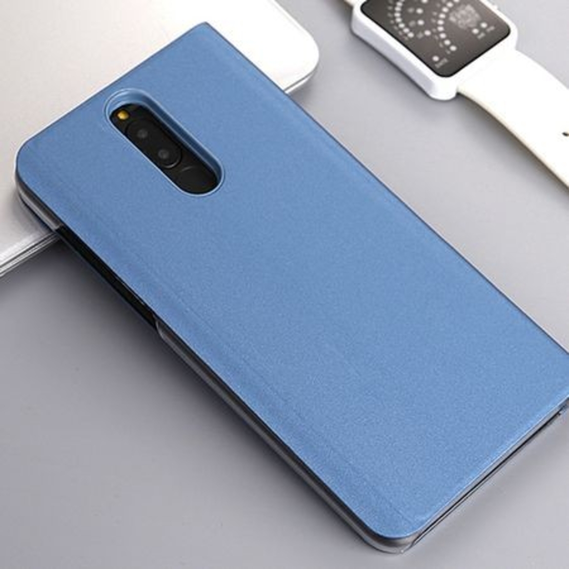 Husa Tip Carte, Flippy, Compatibila cu Huawei Mate 10 Lite, Flip Cover Oglinda, Albastru