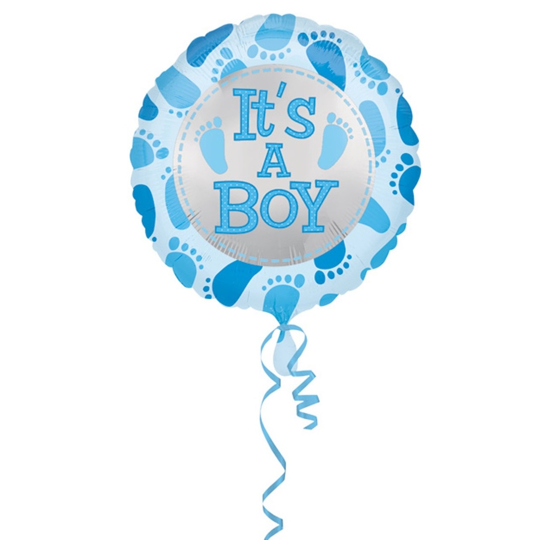Balon din Folie Metalizata, Flippy, Figurina Rotunda, Model It's a Boy, Tema Gender Reveal, 45 cm, Ambalaj Individual, Pai Inclus, Umflare cu Aer sau Heliu, Albastru