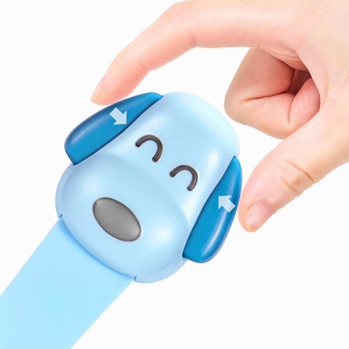 Siguranta pentru Usi Copii, Flippy, Sistem de Blocare Sertare, Dulap, Frigider, Adeziv, cu Sistem de Inchidere Dublu, Model Catelus, Albastru