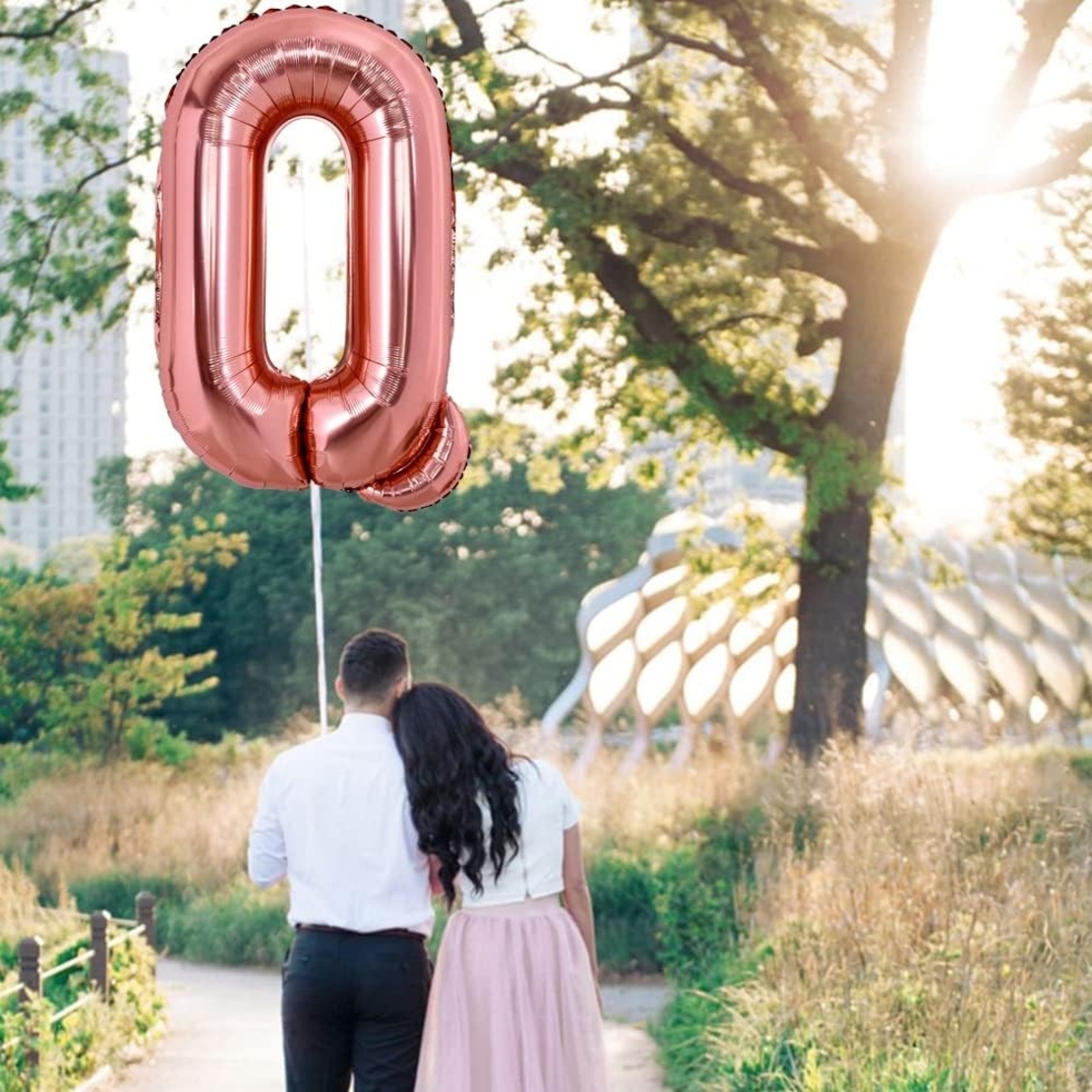 Balon Folie Metalizata Litera Q, Flippy, 100 cm, Umflati cu Heliu sau Aer, Ambalaj Individual, Pai inclus, Rose Gold