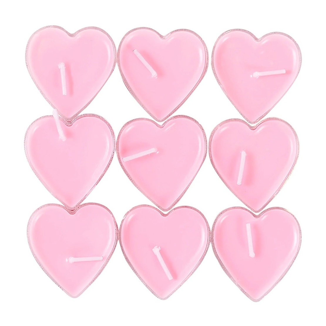 Set 9 Lumanari in Forma de Inima, Flippy, pentru Ziua Indragostitilor, Aroma de Trandafiri, Ardere 3.5 h, din Parafina, 4 x 2 cm, Roz