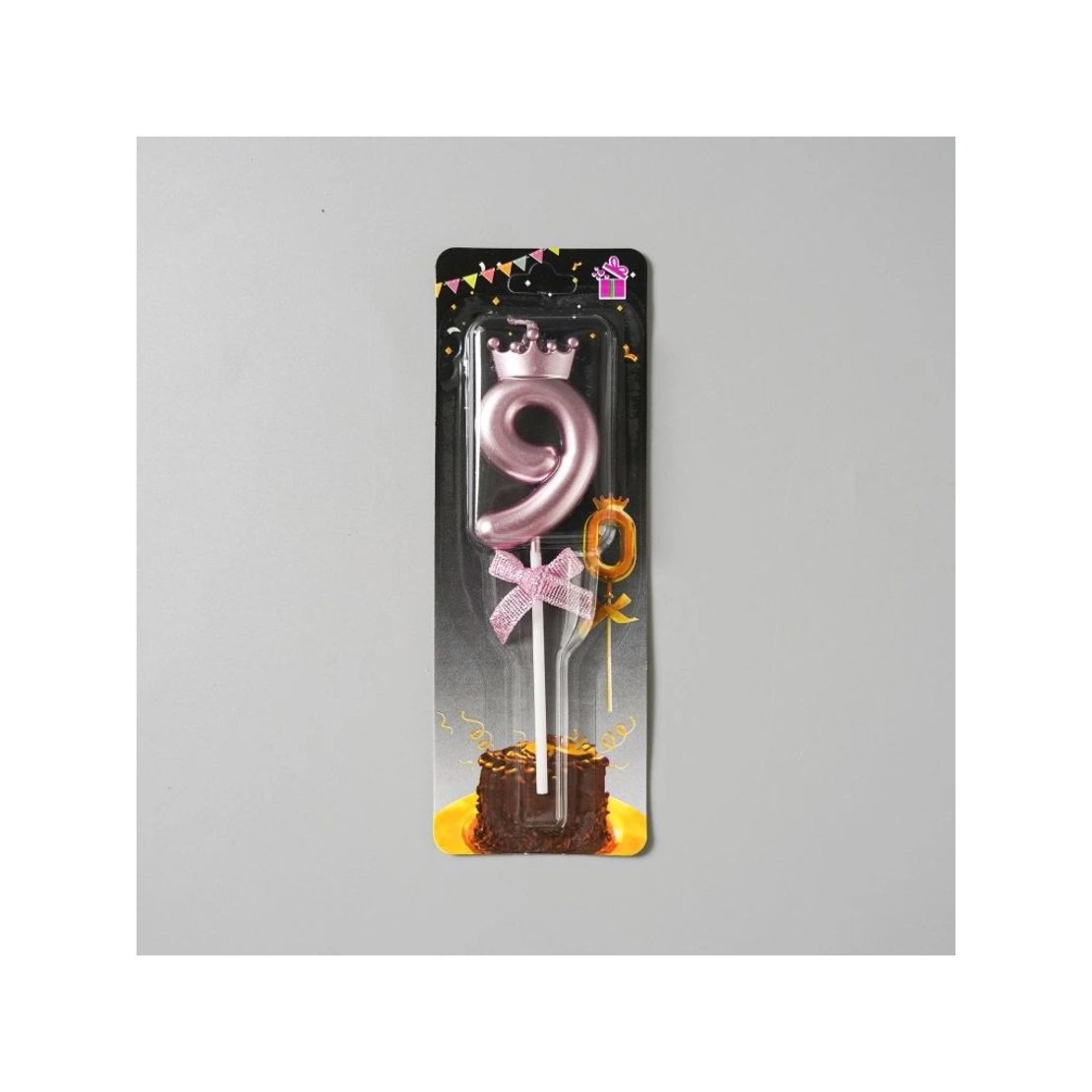 Lumanare Cifra 9, Flippy, Model Coroana cu Fundita, Pentru Tort, 6 x 2.5 cm Mov