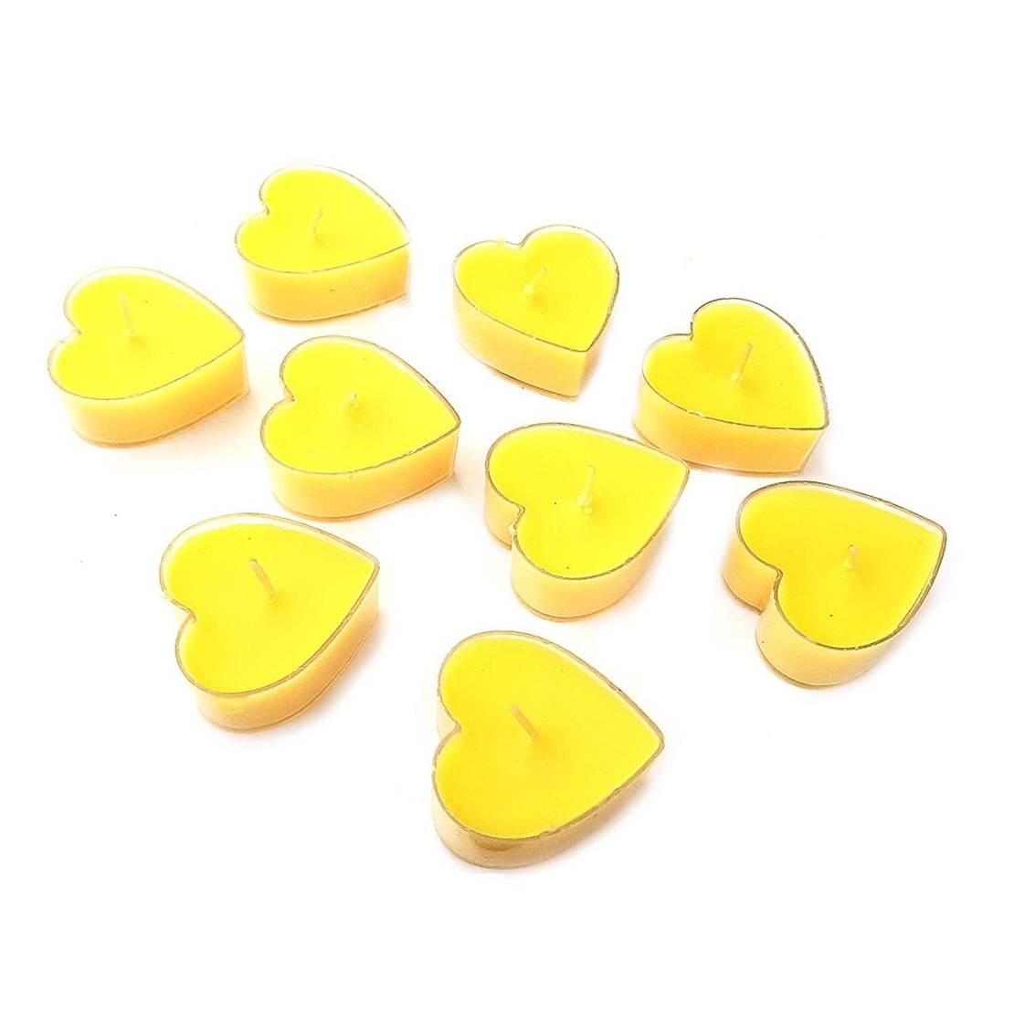 Set 9 Lumanari in Forma de Inima, Flippy, pentru Ziua Indragostitilor, Aroma de Citrice, Ardere 3.5 h, din Parafina, 4 x 2 cm, Galben