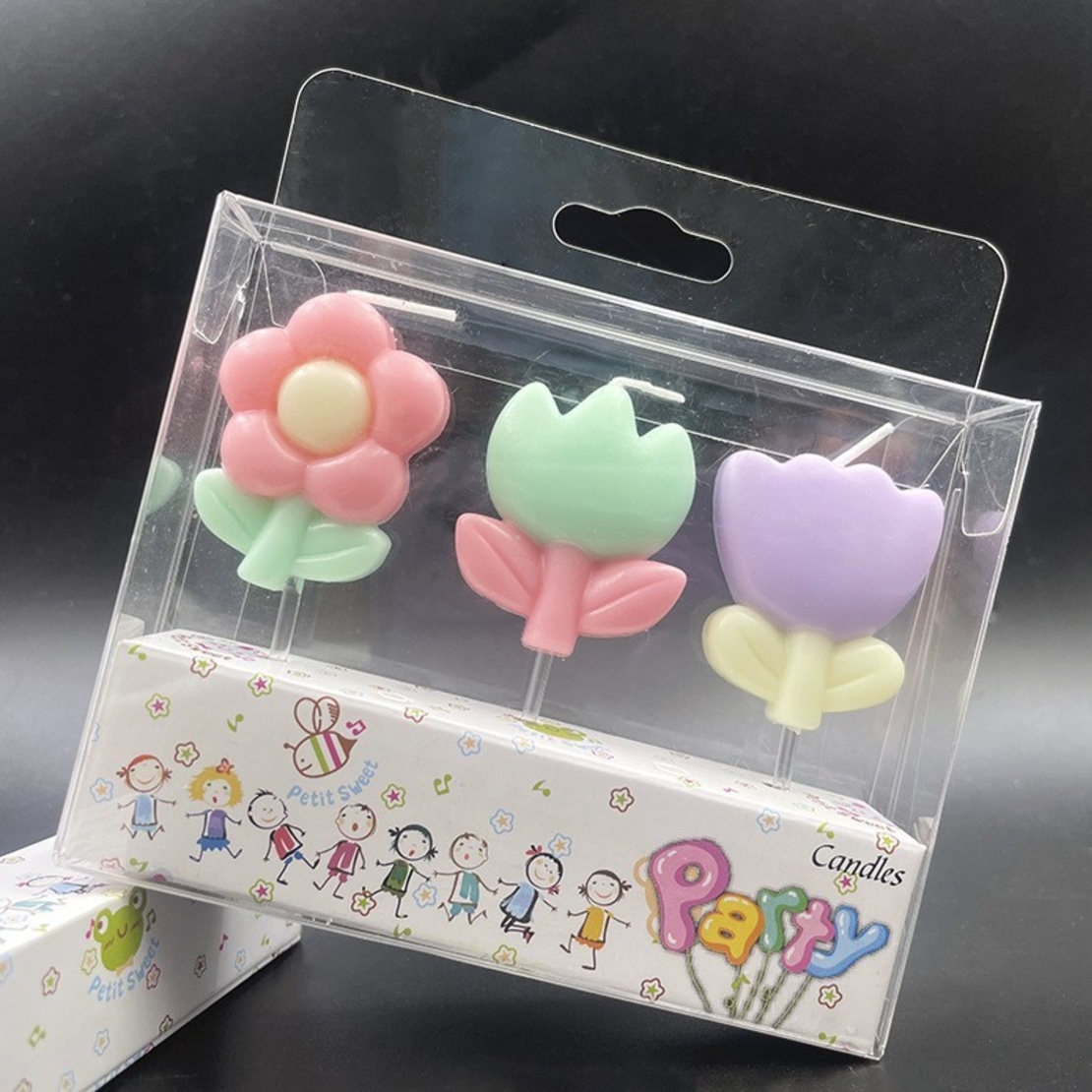 Set 3 Lumanari, Flippy, Tema Flori, Model 1, din Parafina, Multicolor