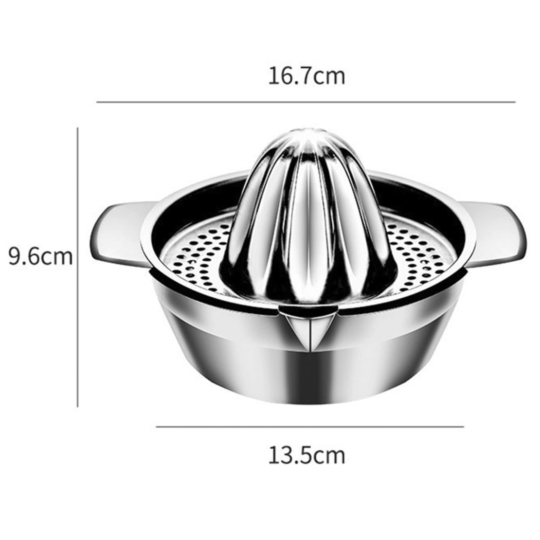 Storcator de Citrice Manual, Flippy, Rezistent, Usor de Folosit si Depozitat, Durabil, Calitativ, 16 x 7 x 13 cm, Inox, Argintiu