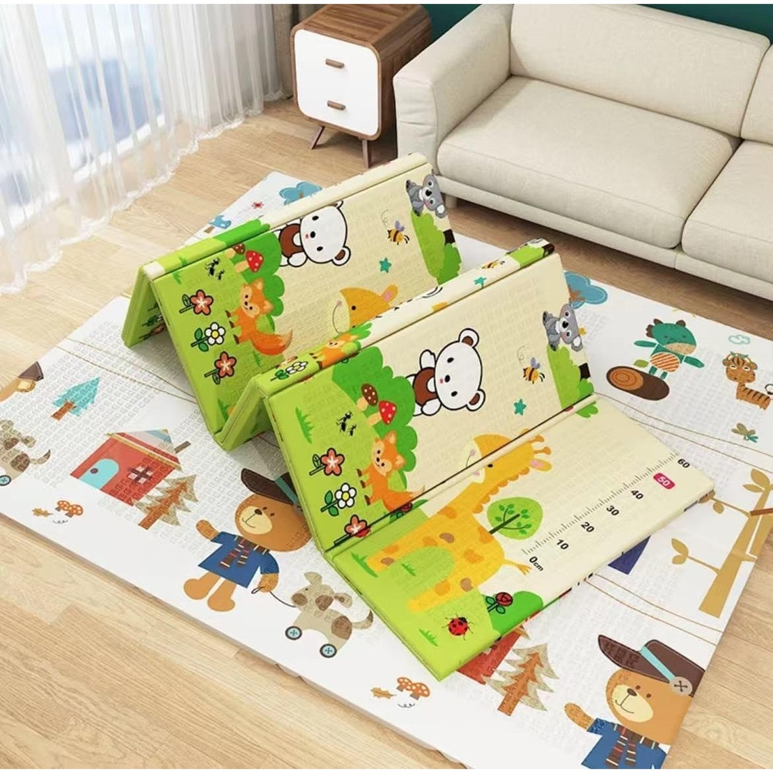 Covoras pentru Copii, Flippy, cu 2 Fete, Model ZOO/Ursulet, din XPE+PE, Impermeabil, Antiderapant, Protectie Termica, +3 Luni, Pliabil, 180 x 200 x 1.5 cm, Multicolor