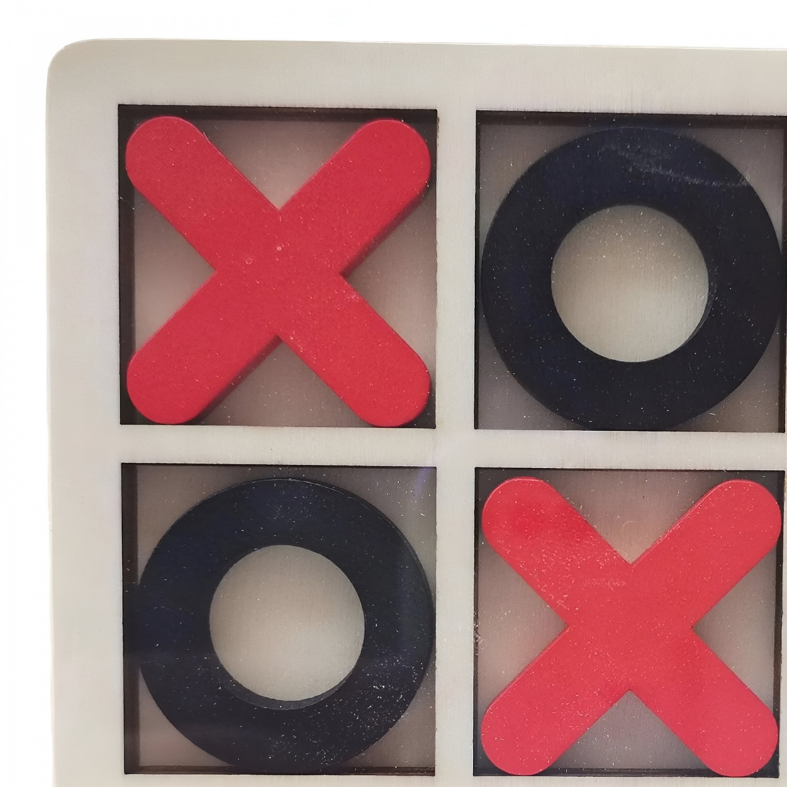 Jucarie Montessori Tic Tac Toe, Flippy, Educativa, Interactiva, din lemn, X si O, 9 Piese, 14.3x14.3 cm, Negru Rosu