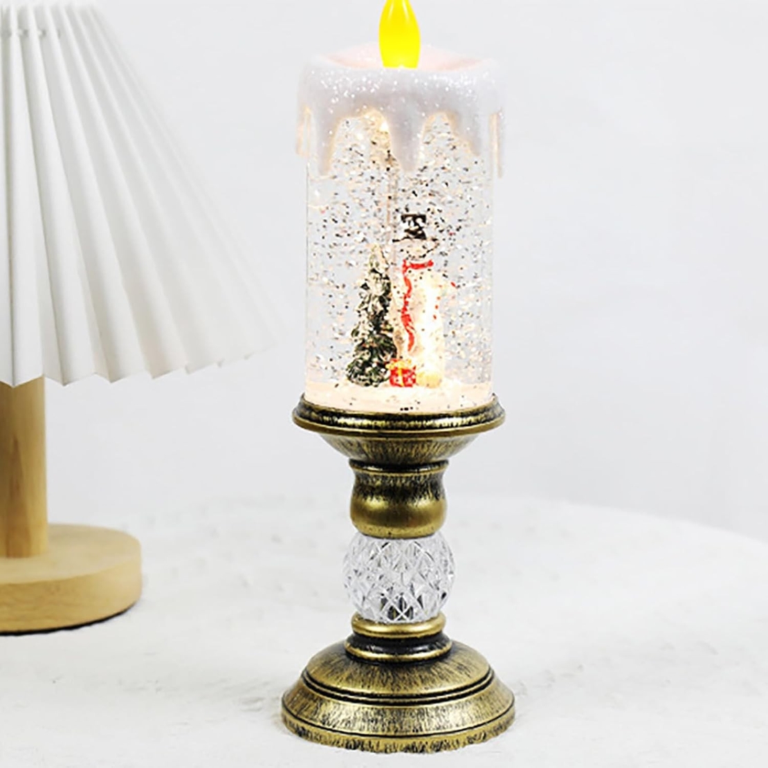 Decoratiune Luminoasa, Flippy, Lampa de Craciun, cu Lumina LED, Ornament Model Sfesnic cu Lumanare Om de Zapada, 26x8.5x8.5 cm, Auriu