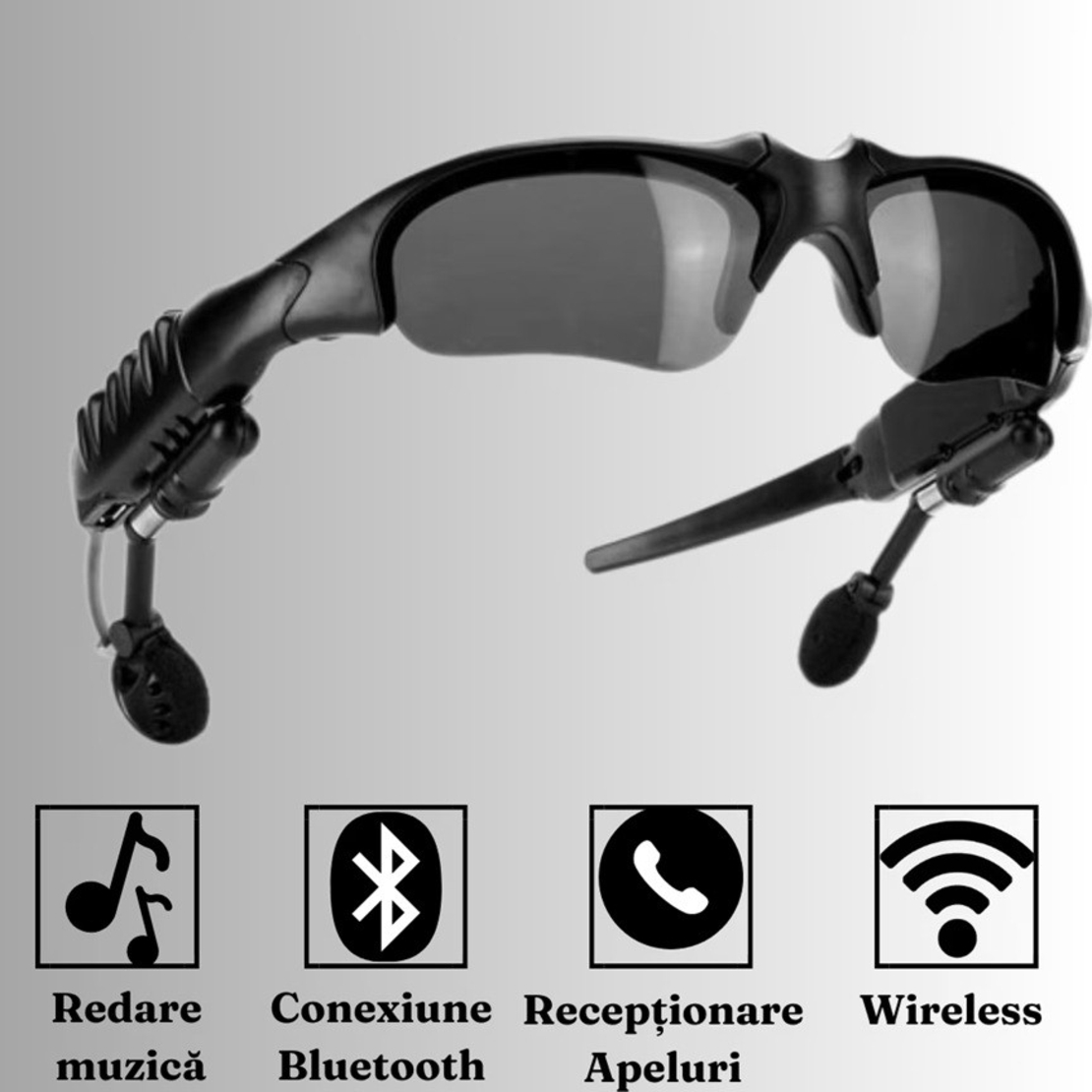 Ochelari de Soare Inteligenti, Flippy, Lentile Polarizate, Conexiune Bluetooth 5.0, Functie Apelare, Redare Muzicala, Impermeabili IPX3, 12.5 x 17 x 4 cm, Negru