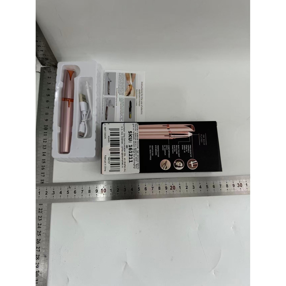 Trimmer Facial, Flippy, pentru Sprancene, Incarcare USB, 1.5 x 13 cm, din ABS, Roz Auriu