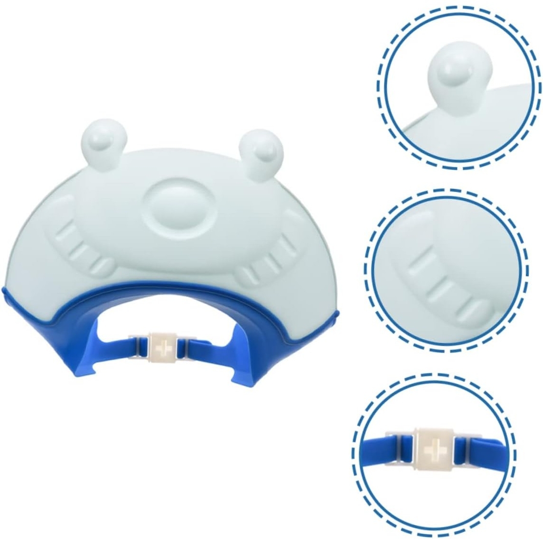 Viziera de Protectie Baie Pentru Copii, Fippy, Model Broasca, Dimensiune ajustabila, Durabil, Usor de curatat, Impotriva Samponului, pentru Ochi si Urechi, TPE+PP, 24x23 cm, Albastru