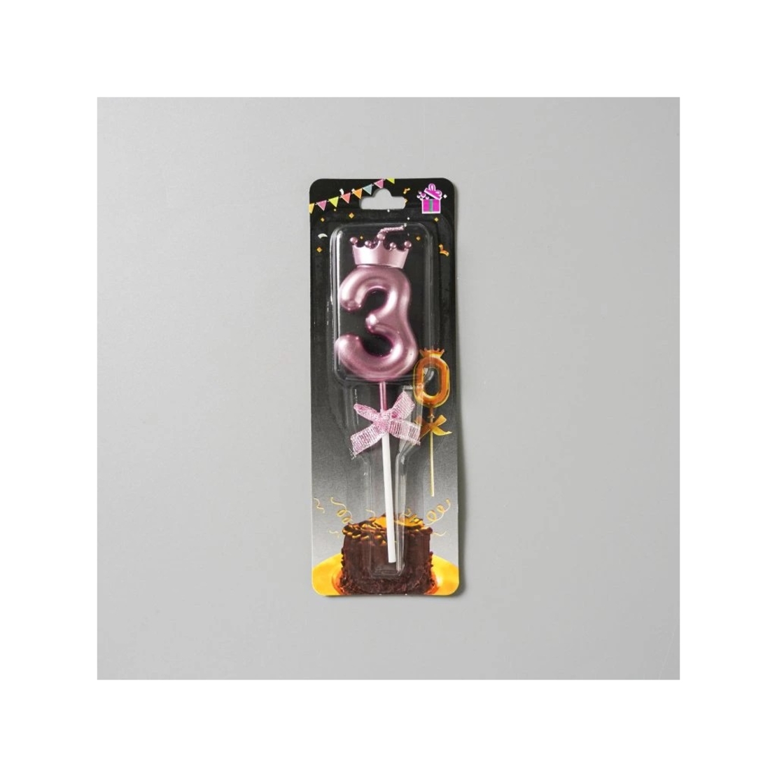 Lumanare Cifra 3, Flippy, Model Coroana cu Fundita, Pentru Tort, 6 x 2.5 cm Mov