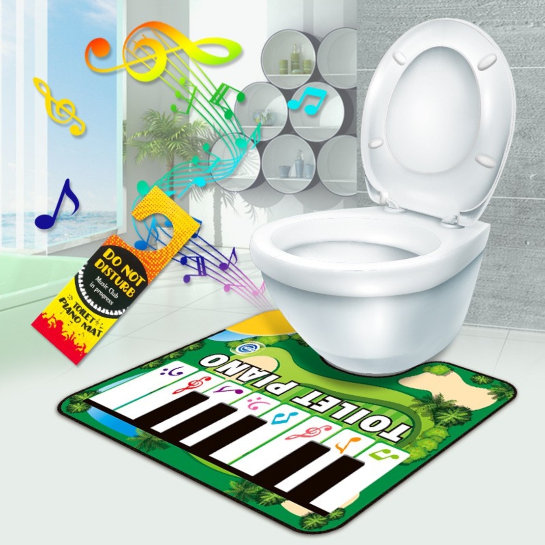 Covoras de Baie, Flippy, Model Pian Electric, Interactiv, 3 Moduri, +14 Ani, din Panza, cu Baterii, 60 x 48 cm, Verde