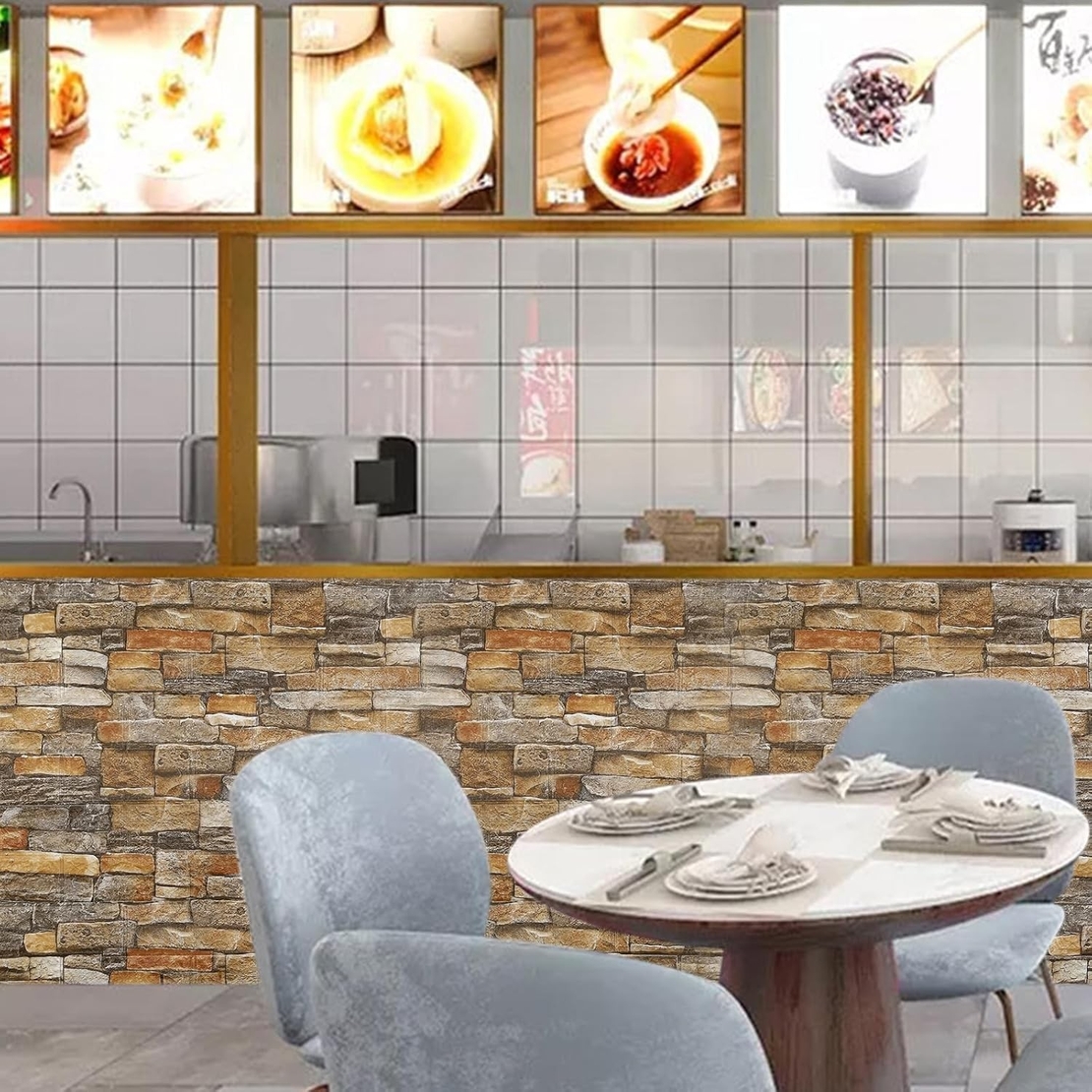 Set 10 Stickere de Perete, Flippy, Autoadezive, 70 x 77 cm, 2.5 mm Grosime, Suprafata Acoperita 5.3 mp, din PVC, Model Caramida, Galben