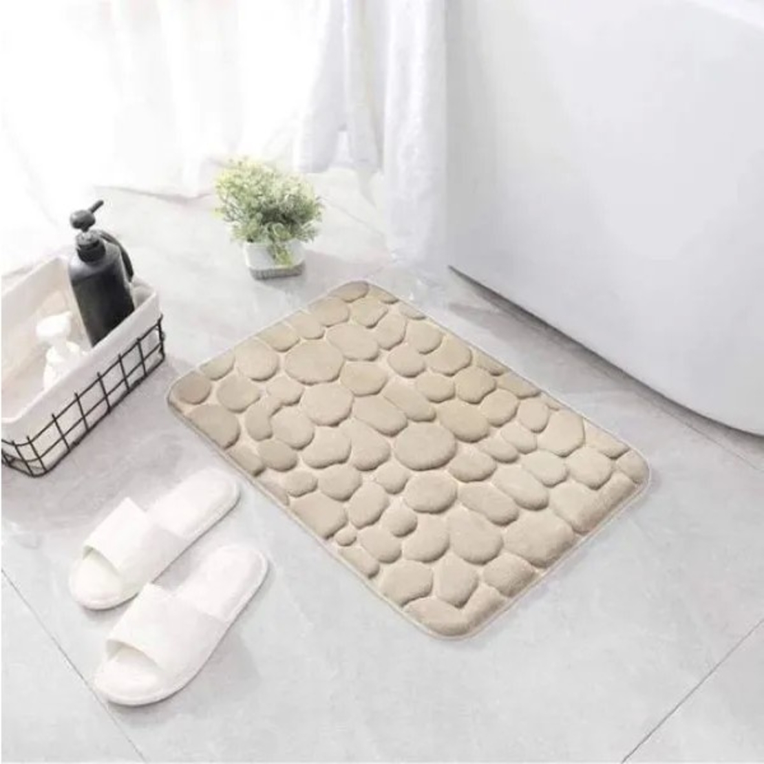 Covoras pentru Baie Antiderapant, Flippy, Uscare Rapida, Model 3D Piatra, 40x60 cm, Bej
