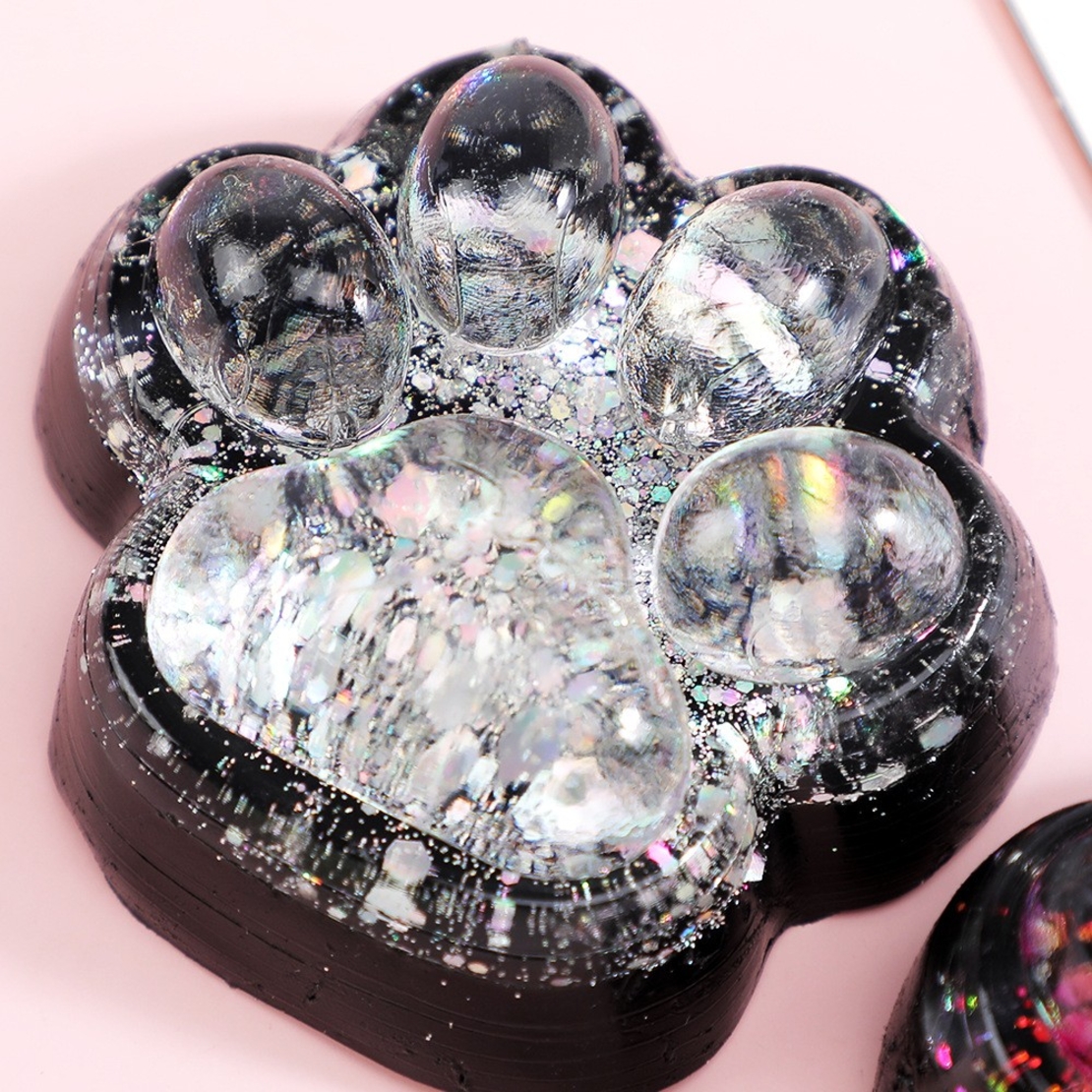 Jucarie Antistres Squishy, Flippy, cu Revenire Lenta, Squeeze Pinch Family, Model Labuta de Pisica cu Sclipici, 6.5x6 cm, 60g, Ambalaj Transparent, Alb-Negru