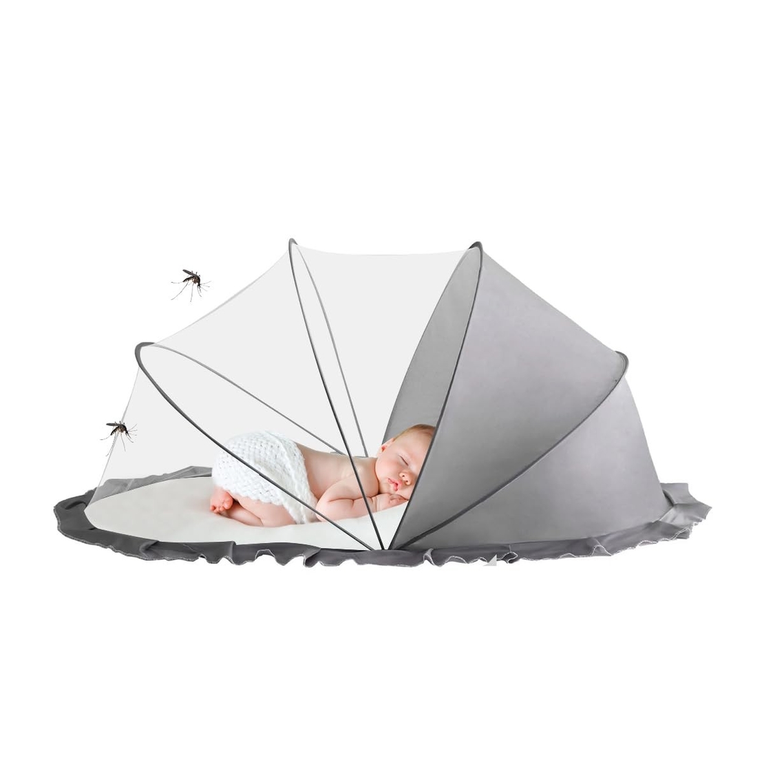 Husa Anti-Tantari, Flippy, Pliabila, Protectie 360 Grade, 0-1 An, 60 x 55 x 5 cm, Gri