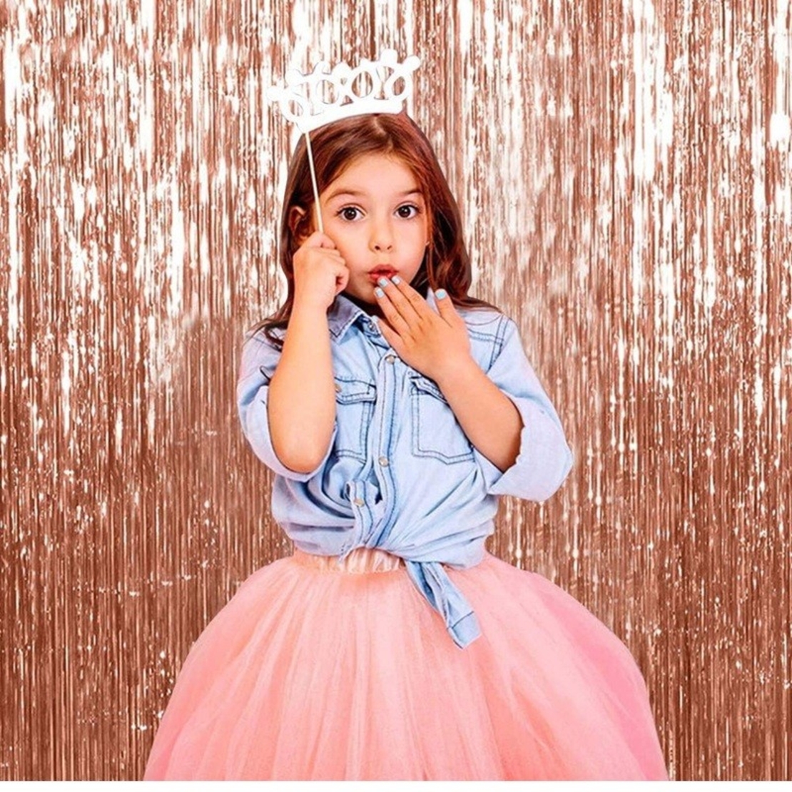 Perdea Franjurata, Flippy, Model Decor Petrecere, pentru Fundal de Poze, Amenajare Colorata a Petrecerii, Dimensiune 100x200 cm, Roz Auriu