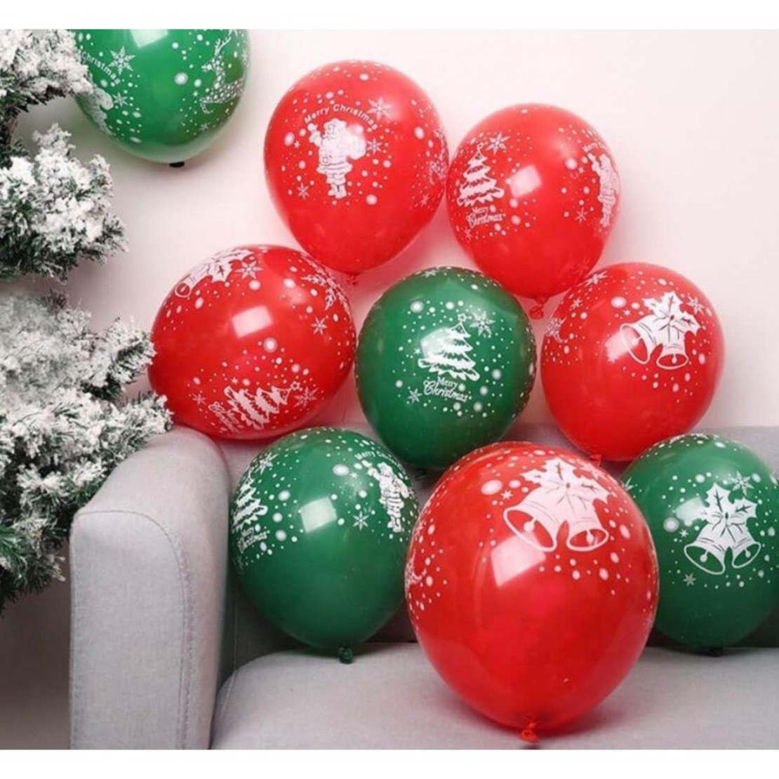 Set 16 Baloane din Latex, Flippy, Model Merry Christmas, Tematica Craciun, 25 cm, Verde Rosu