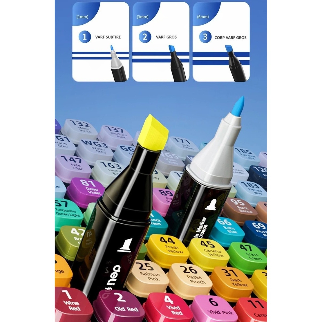 Set 80 Markere, Flippy, pe Baza de Ulei, Dublu Capat, Subtire 1mm si Gros 6 mm, Geanta Depozitare, 15 cm, Multicolor