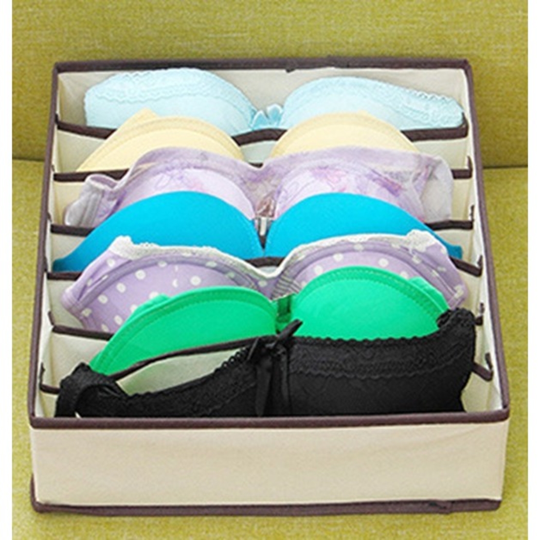 Cutie De Depozitare, Flippy, Pentru Lenjerie, Sosete Si Sutiene, Material Textil, 7 Compartimente, 32 x 32 x 10 cm, Culoare Bej