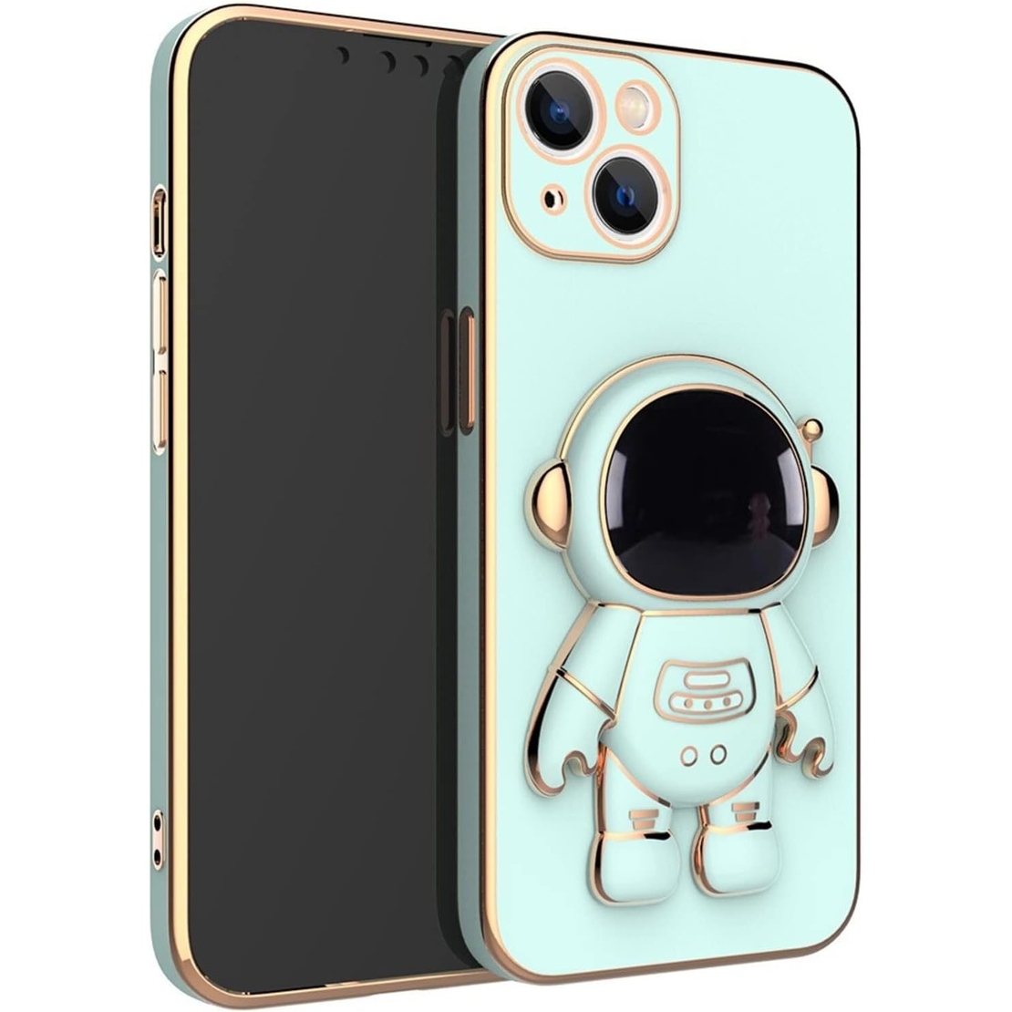 Husa de Protectie TPU 2in1, Flippy, pentru Apple iPhone 14, Astronaut cu Suport, Antisoc, Rezistenta la Impact, Protectie Camera, Verde