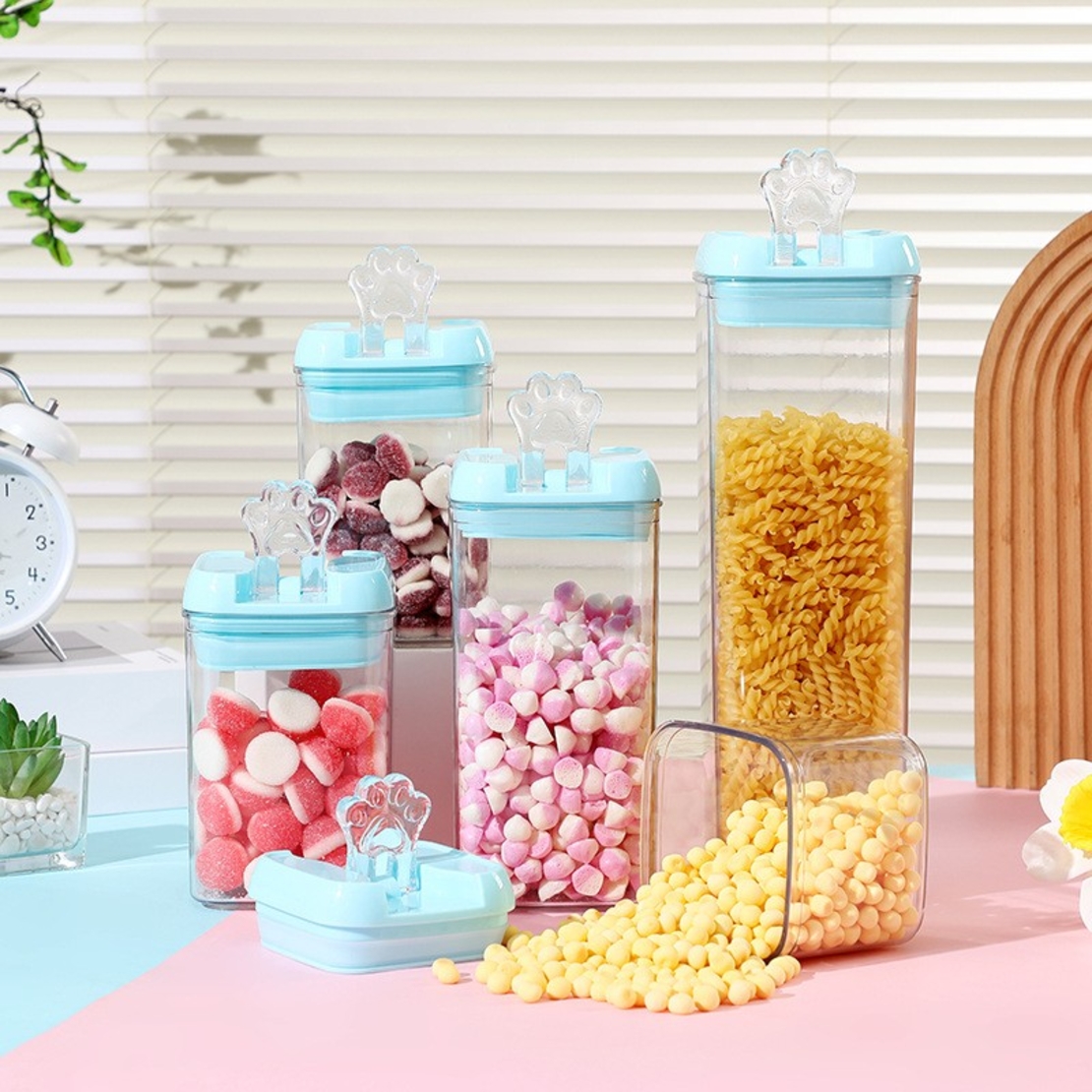 Cutie de Depozitare Alimente, Flippy, 0.8L, Capac Albastru, din PP+PET, Inchidere Ermetica, 10 x 10 x 15.5 cm, Transparent