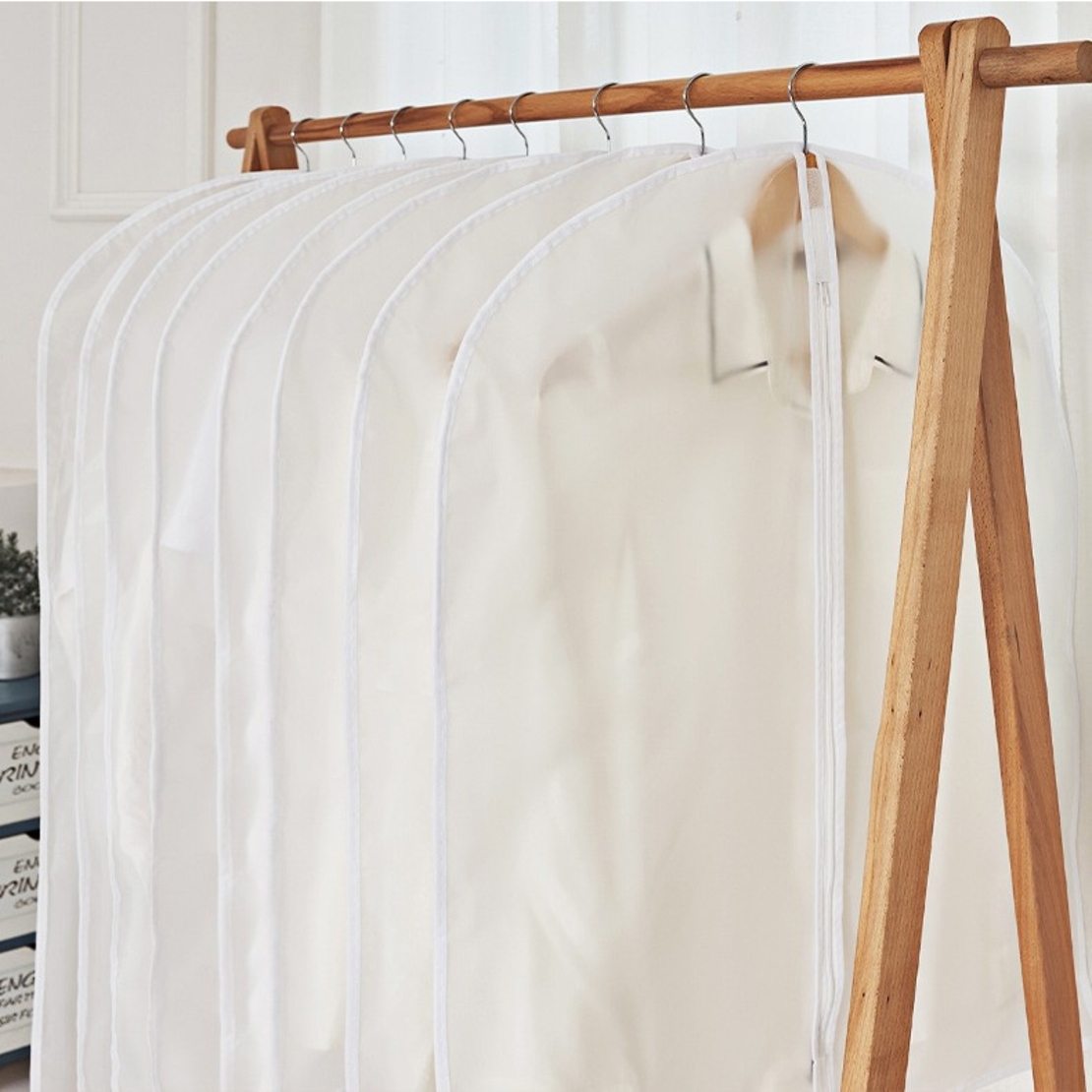 Set 5 Huse de Depozitare cu Fermoar, Flippy, pentru Haine, de Protectie, pentru Voiaj, Netesut, Rezistent la Praf, 60x120 cm, Transparent-Alb