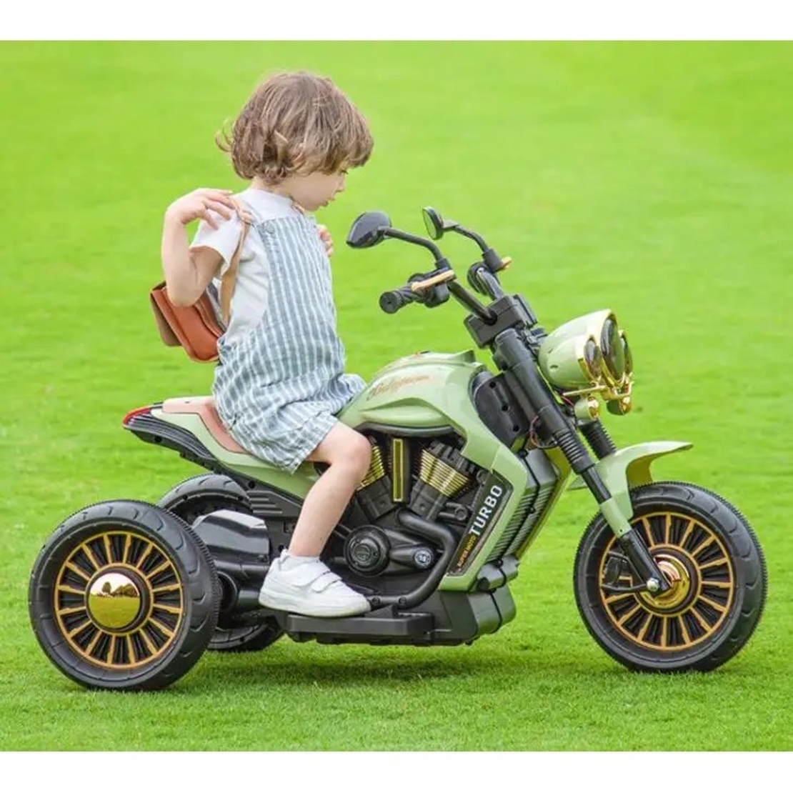 Motocicleta Electrica Flippy, cu Acumulator, Telecomanda, Bluetooth, Sistem Anti-Rasturnare, Sistem de Lumini si Sunet, 1-8 Ani, 93 x 48 x 63 cm, Verde