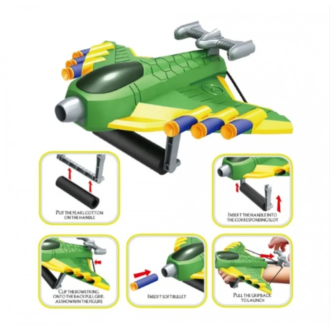 Jucaruie cu Lansator pentru Copii, Flippy, Lanseaza Manual, Tinta, Avion, 20 de Gloante din Material Moale, Joc Interactiv, 24x23.5x6.3 cm, Verde