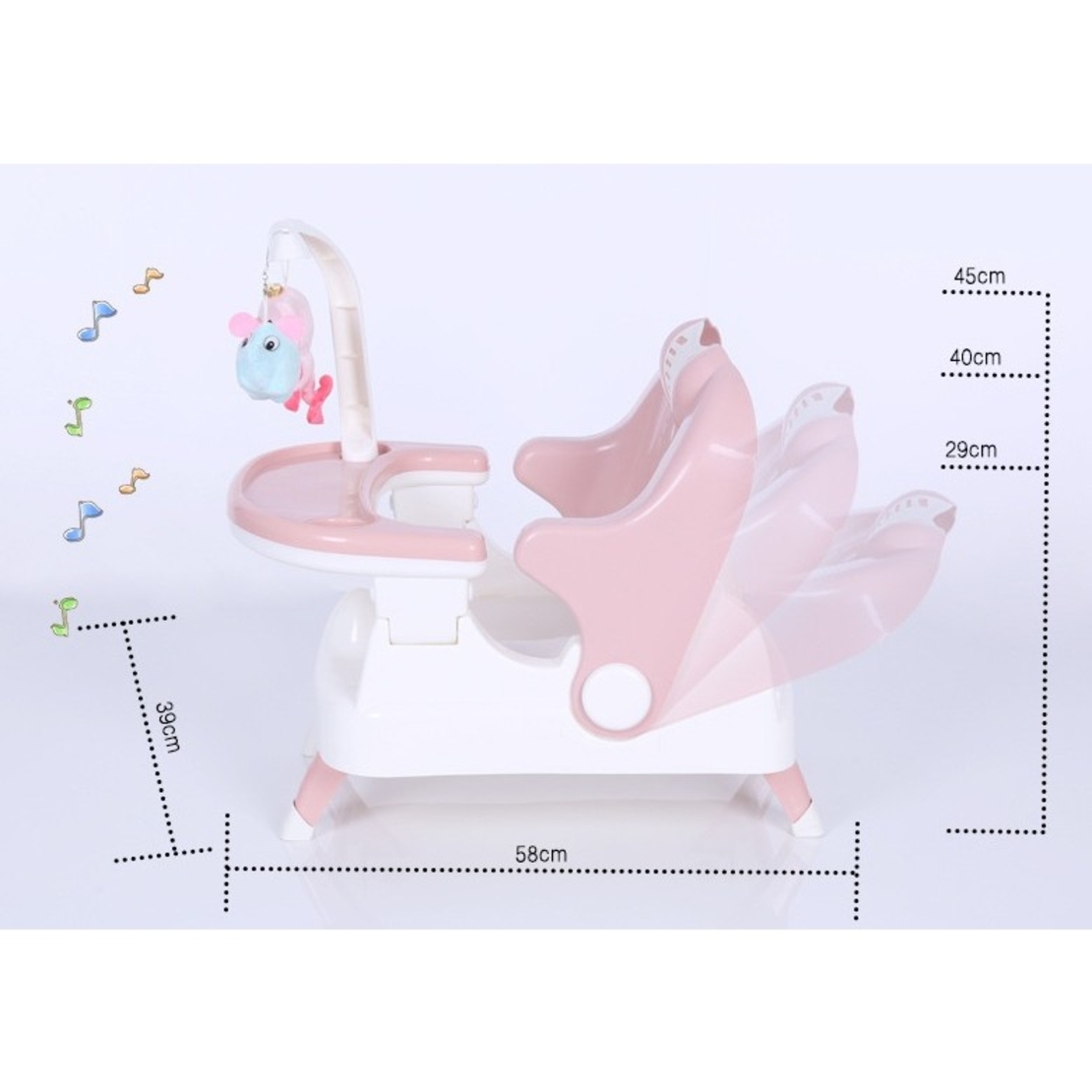 Scaun pentru Copii 2 in 1, Flippy, pentru Servit Masa si pentru Baie, Multifunctional, Pliabil, Portabil, din Plastic, Spatar Reglabil, 58 x 39 cm, Roz