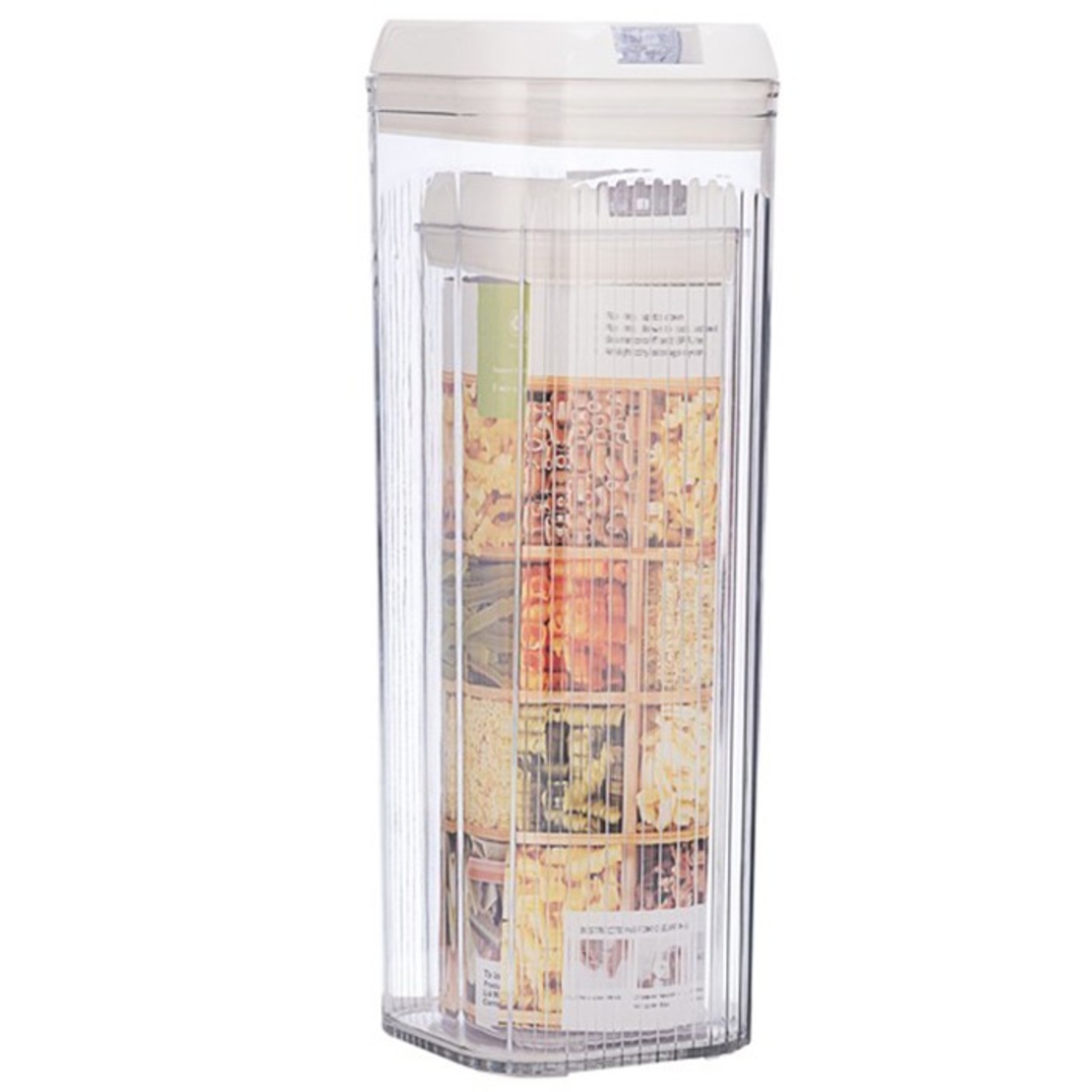 Cutii de Depozitare Alimente, Flippy, Set din 2 Cutii de tip Container, Recipiente pentru Cereale in Bucatarie, 1.2 L-10x30.5 cm, 2.5 L-12.5x12.5x36.5 cm, Transparente cu Capac Alb