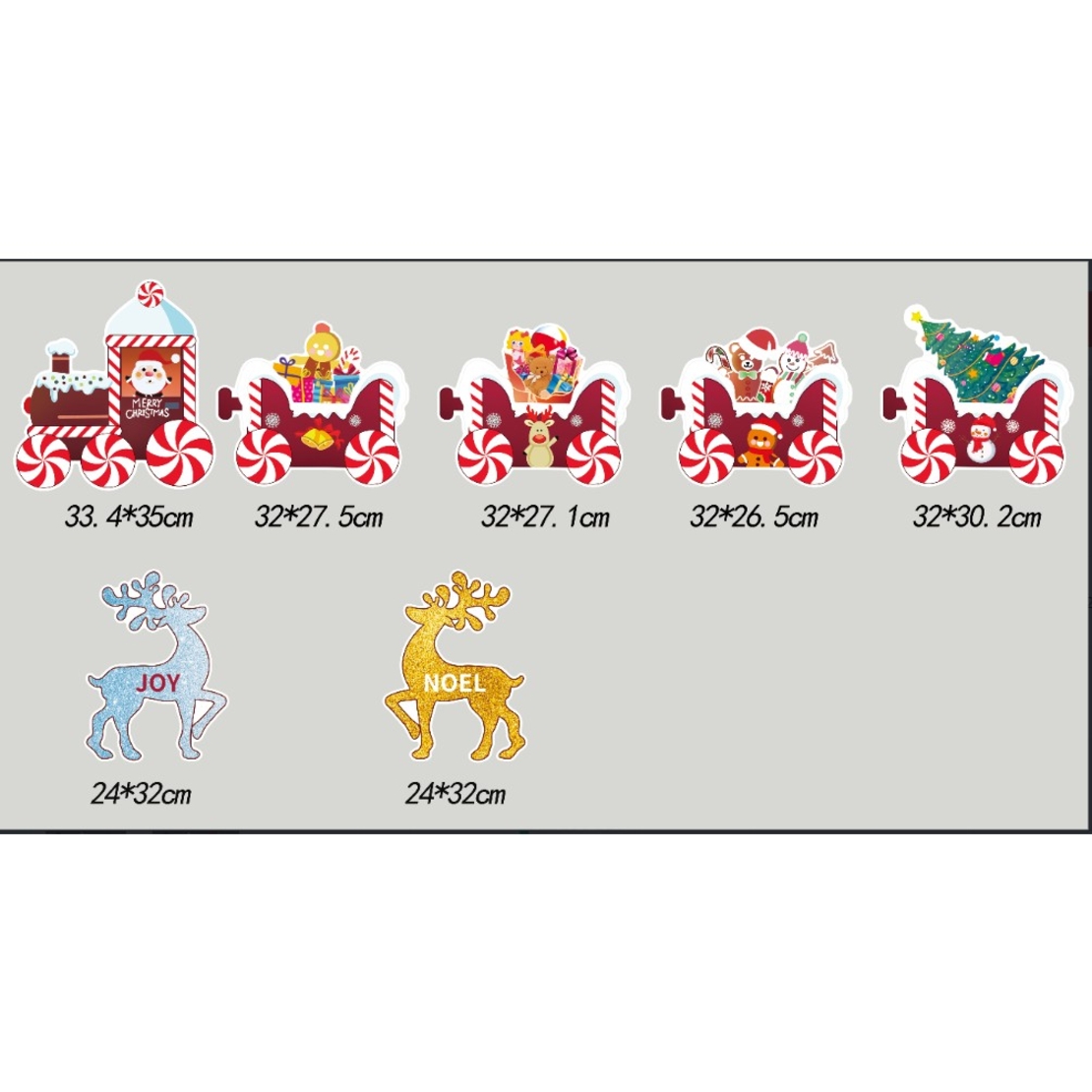 Decoratiune de Craciun, Flippy, pentru Gradina, Tip Trenulet, 7 Figurine + Bete de Infipt in Pamant, din Plastic, Impermeabil, Model Renii Joy si Noel, Multicolor