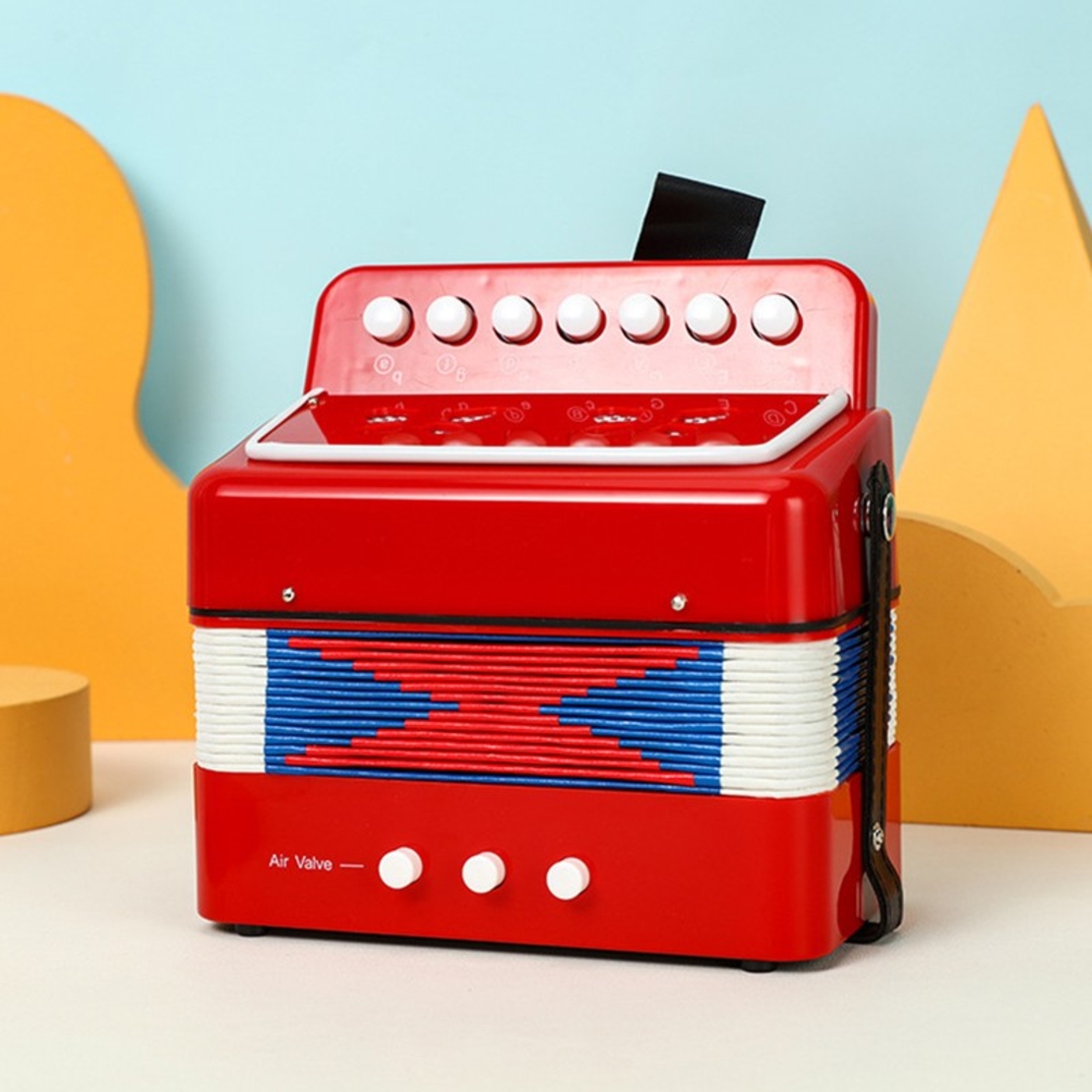 Acordeon Pentru Copii, Flippy, Acordeon Jucarie pentru Educatie Timpurie, 7 butoane 2 bass, Acordeon Instrument Muzical pentru Copii, 18 x 17 x 10 cm, Rosu