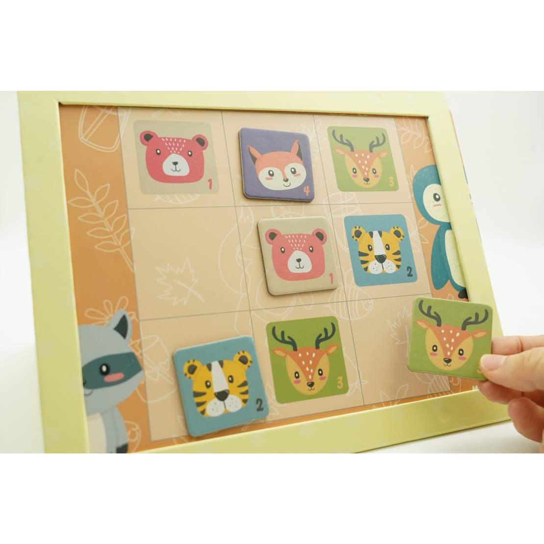 Joc educativ Sudoku cu tablita magnetica, 32 de piese, cartonase cu animale, Verde