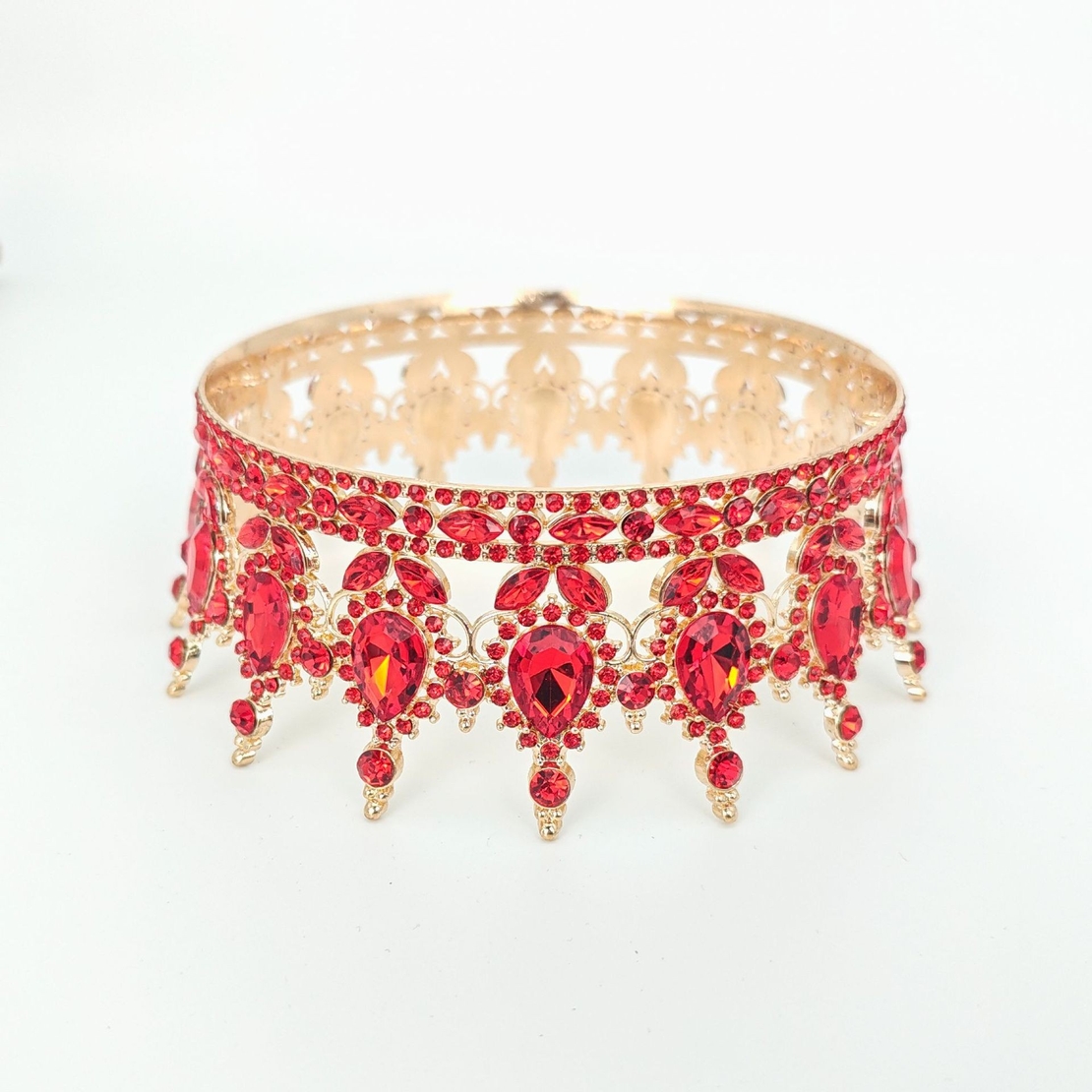 Diadema, Flippy, din Aliaj, cu Cristale, Accesoriu Par, Aniversare, Nunta, Petrecere, 15.5 x 5.3 cm, Rosu