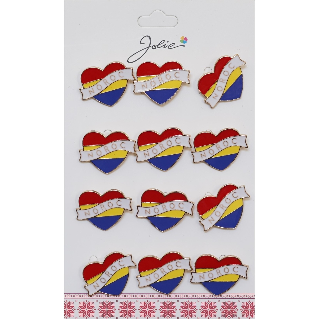 Set 12 Brose Martisor Primavara Inima Tricolor cu Mesaj Noroc