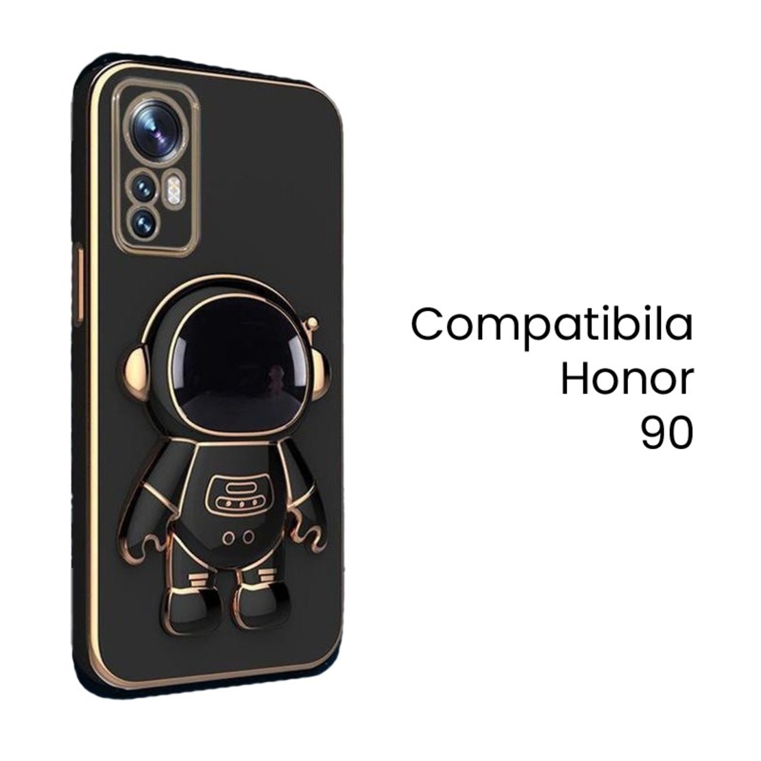 Husa de Protectie 2 in 1, Flippy, Husa de Protectie pentru Honor 90, Model Astronaut, Husa cu Suport, din TPU, Negru
