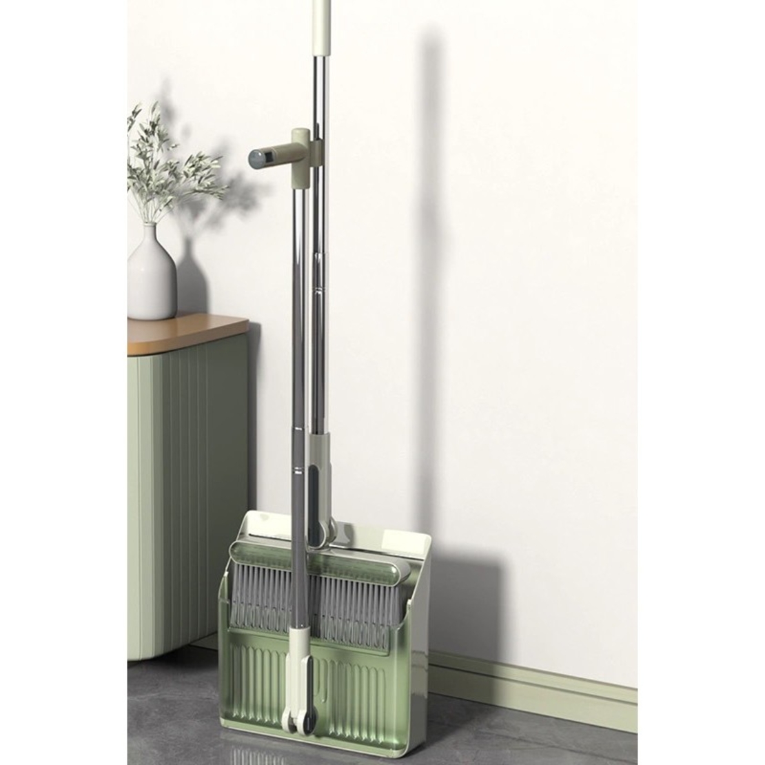Set Matura si Faras cu Coada Flippy, cu Dinti de Pieptene pentru Curatare Matura, rotativ, pliabil, detasabil, Otel inoxidabil si Polipropilena, 99 x 30 cm Verde
